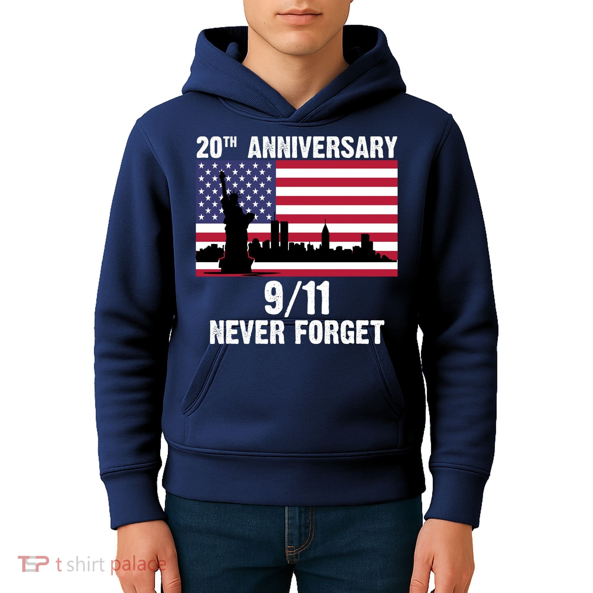 20th Anniversary 9/11 Tribute Never Forget US Flag New York Kids Hoodie