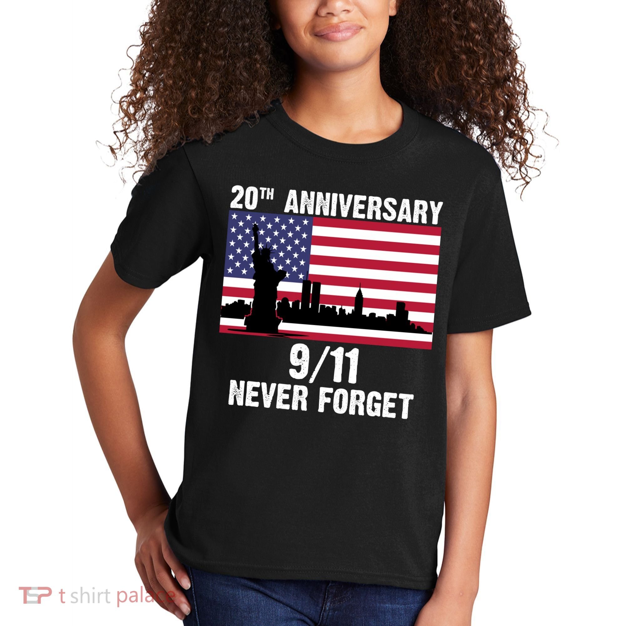 20th Anniversary 9/11 Tribute Never Forget US Flag New York Kids T-Shirt
