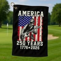 250th Anniversary Abraham Lincoln Guitar 250 Years Birthday Golf Towel thumb 1