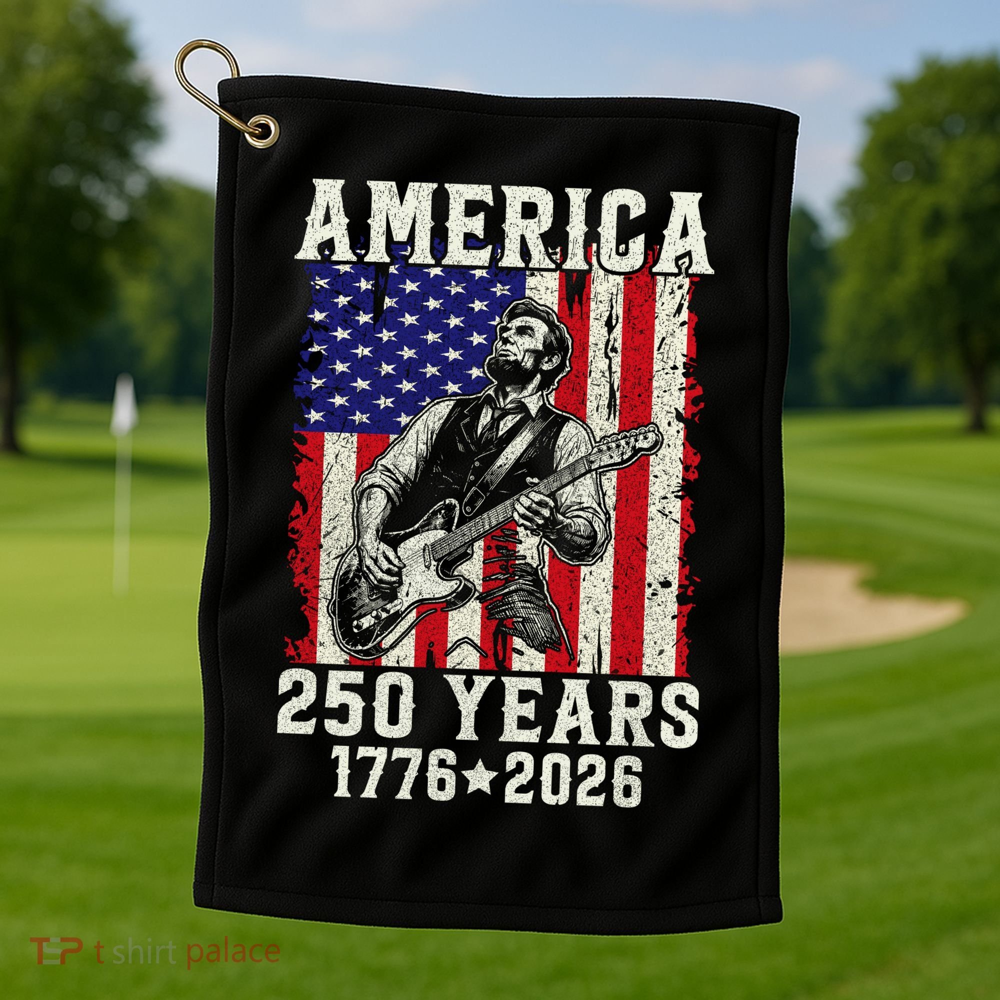 250th Anniversary Abraham Lincoln Guitar 250 Years Birthday Golf Towel