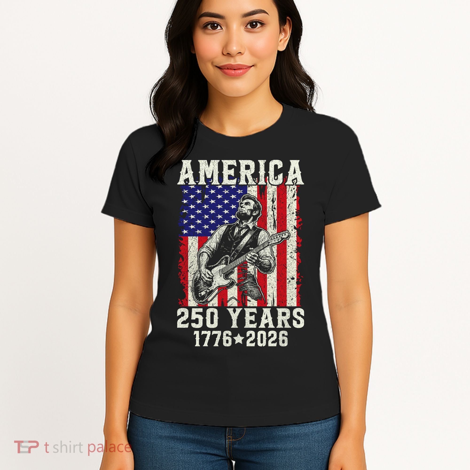 250th Anniversary Abraham Lincoln Guitar 250 Years Birthday Women's T-Shirt