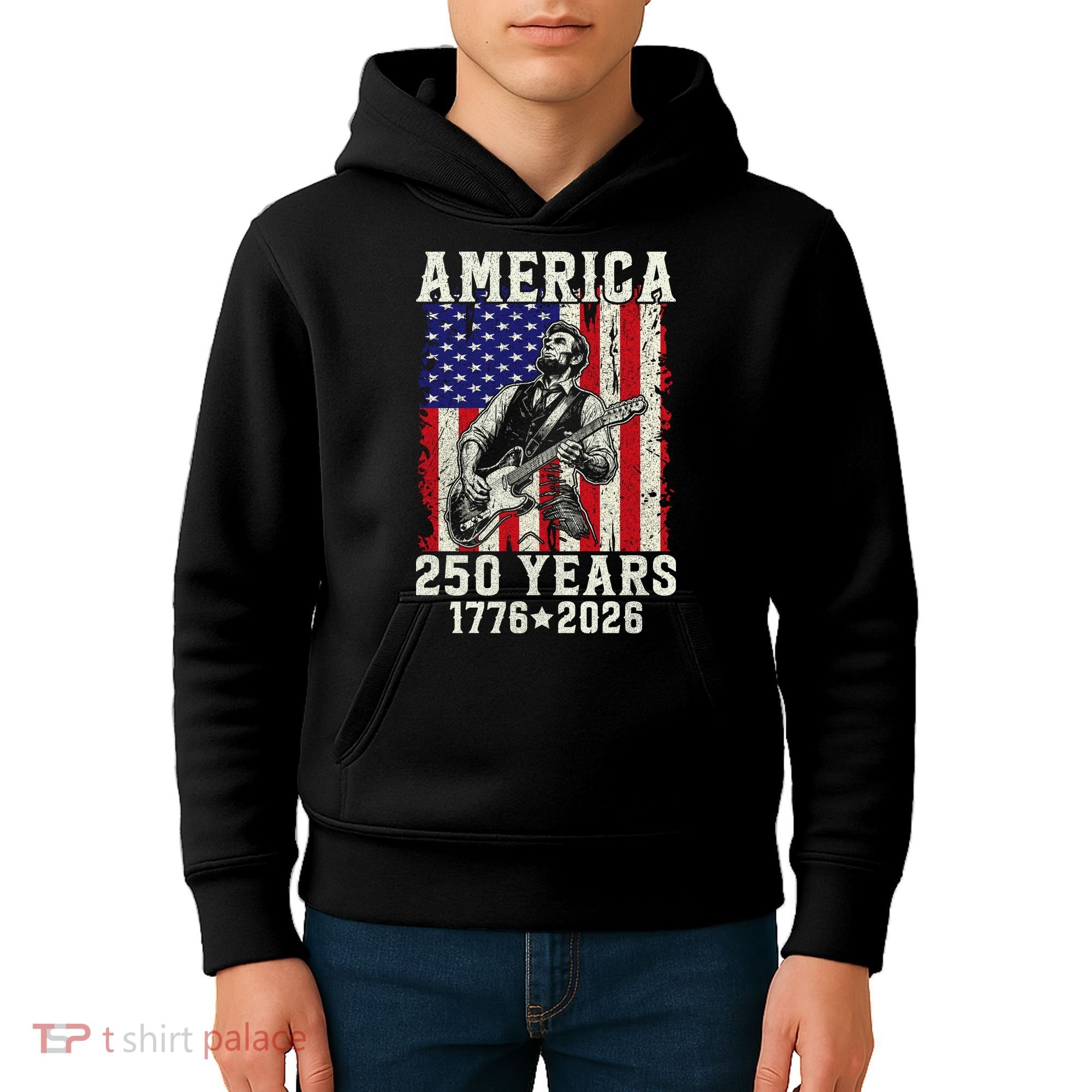 250th Anniversary Abraham Lincoln Guitar 250 Years Birthday Kids Hoodie