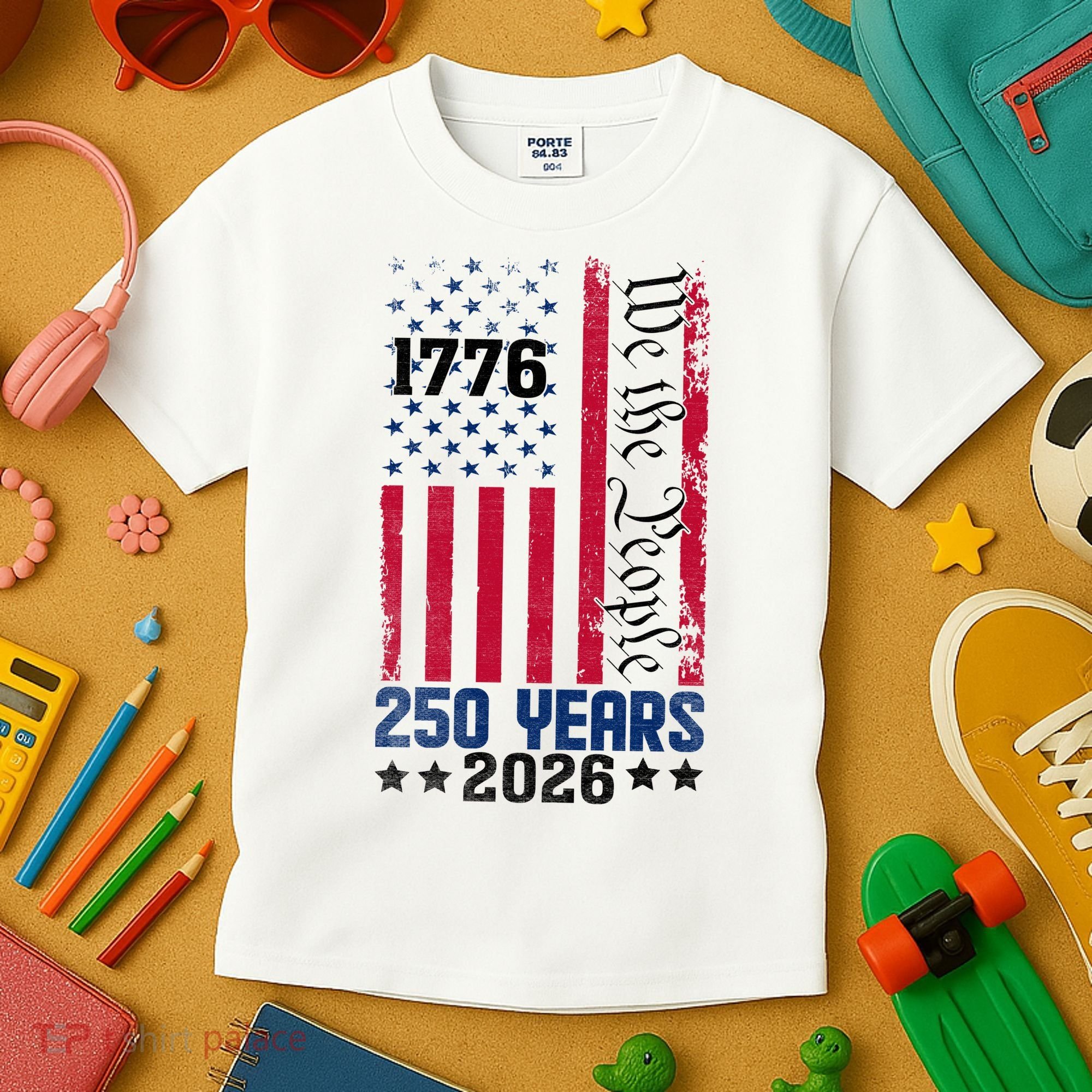 250th Anniversary American Flag 250 Years Birthday Kids T-Shirt