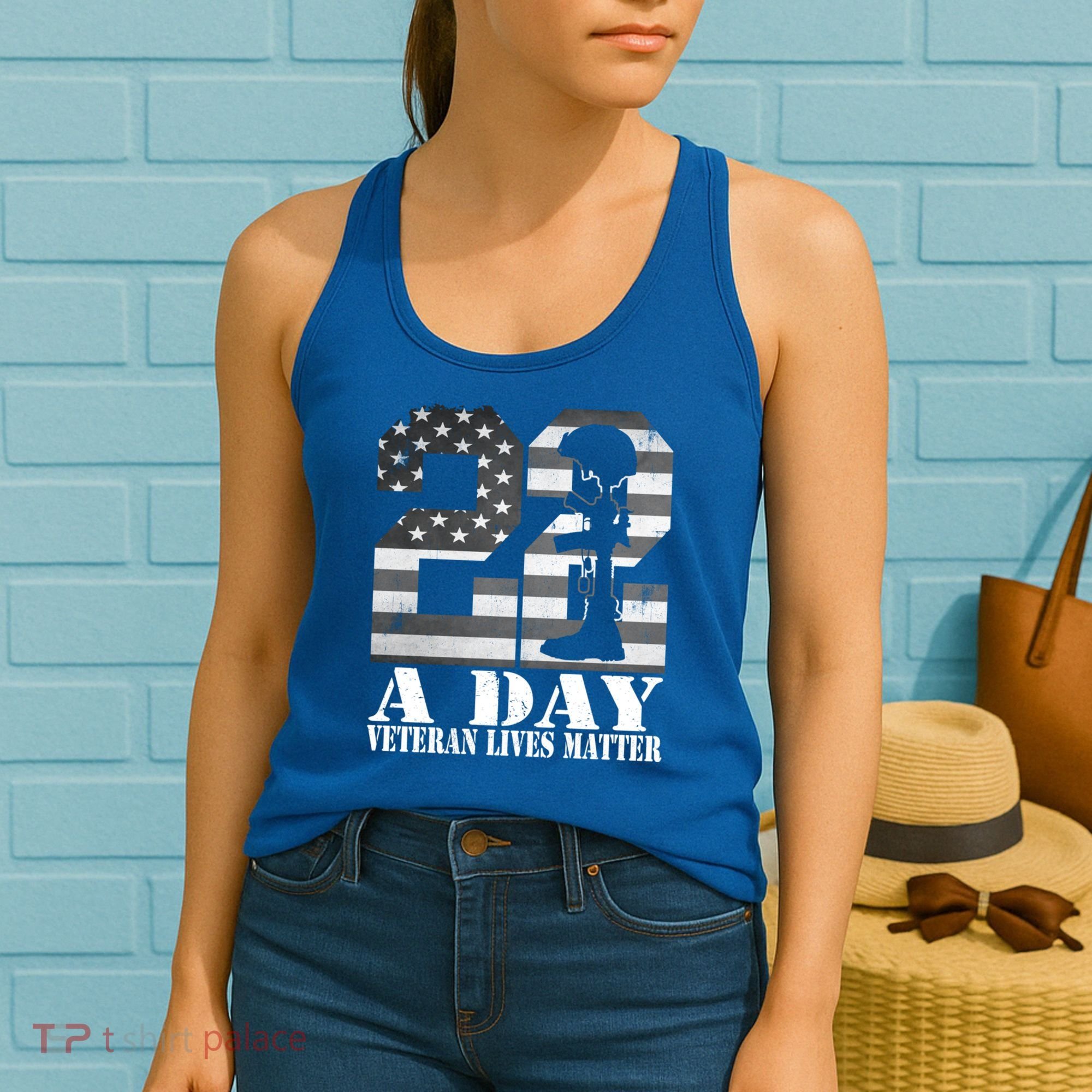 22 A Day Veteran Lives Matter American Flag Military Veteran Great Gift Women's Tank Top