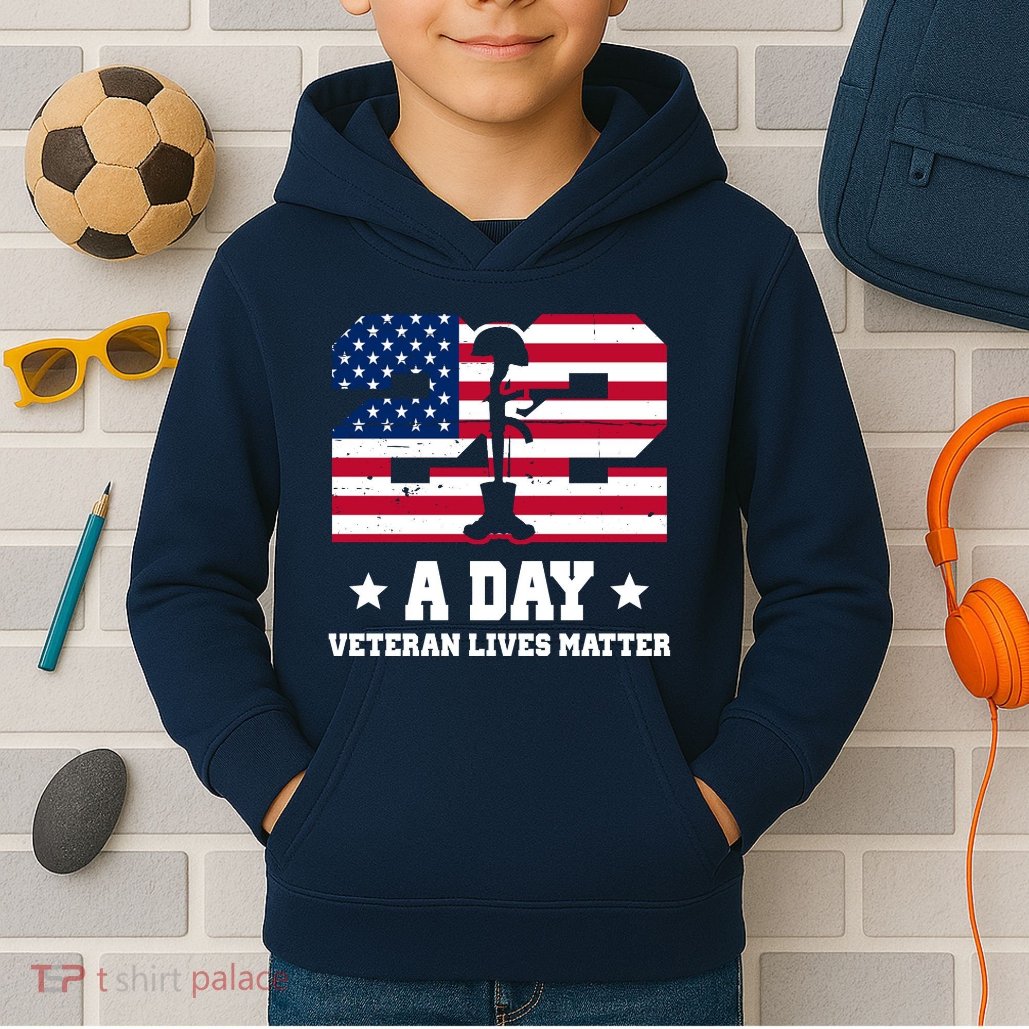 22 A Day Veteran Lives Matter Kids Hoodie