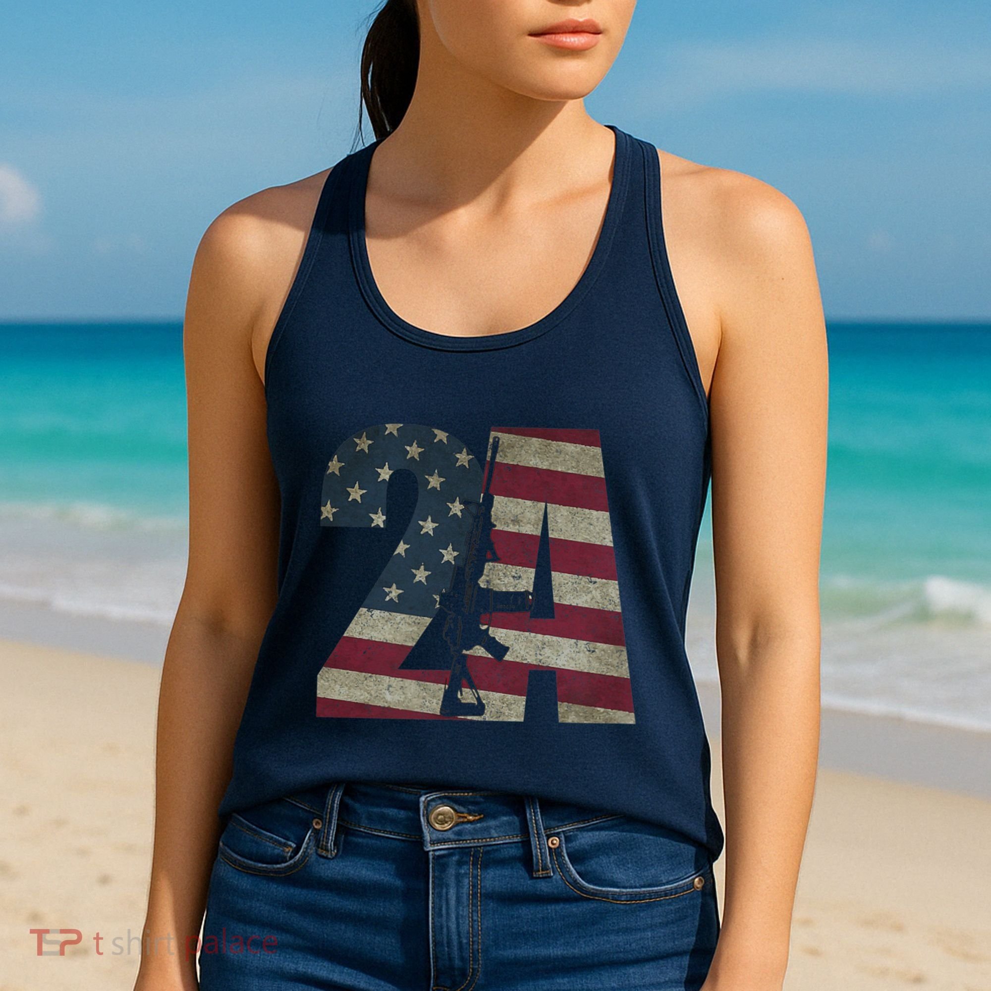 2nd Amendment Patriotic Gun Owner American Flag Rifle Women's Tank Top