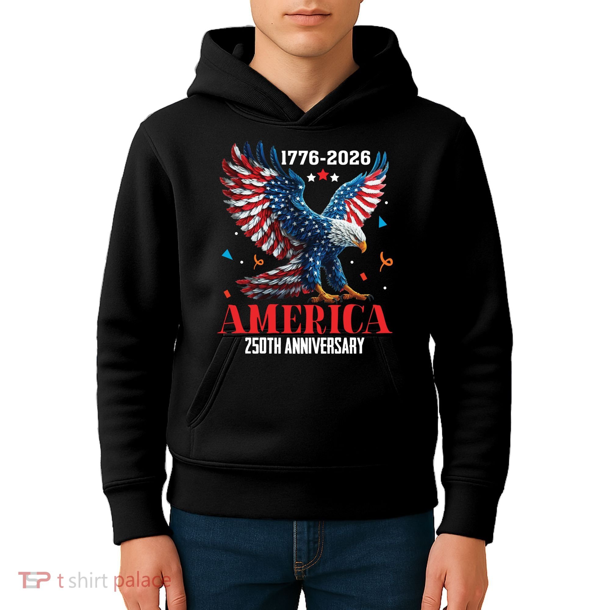 250 Anniversary USA Eagle 1776-2026 American Patriotic Kids Hoodie
