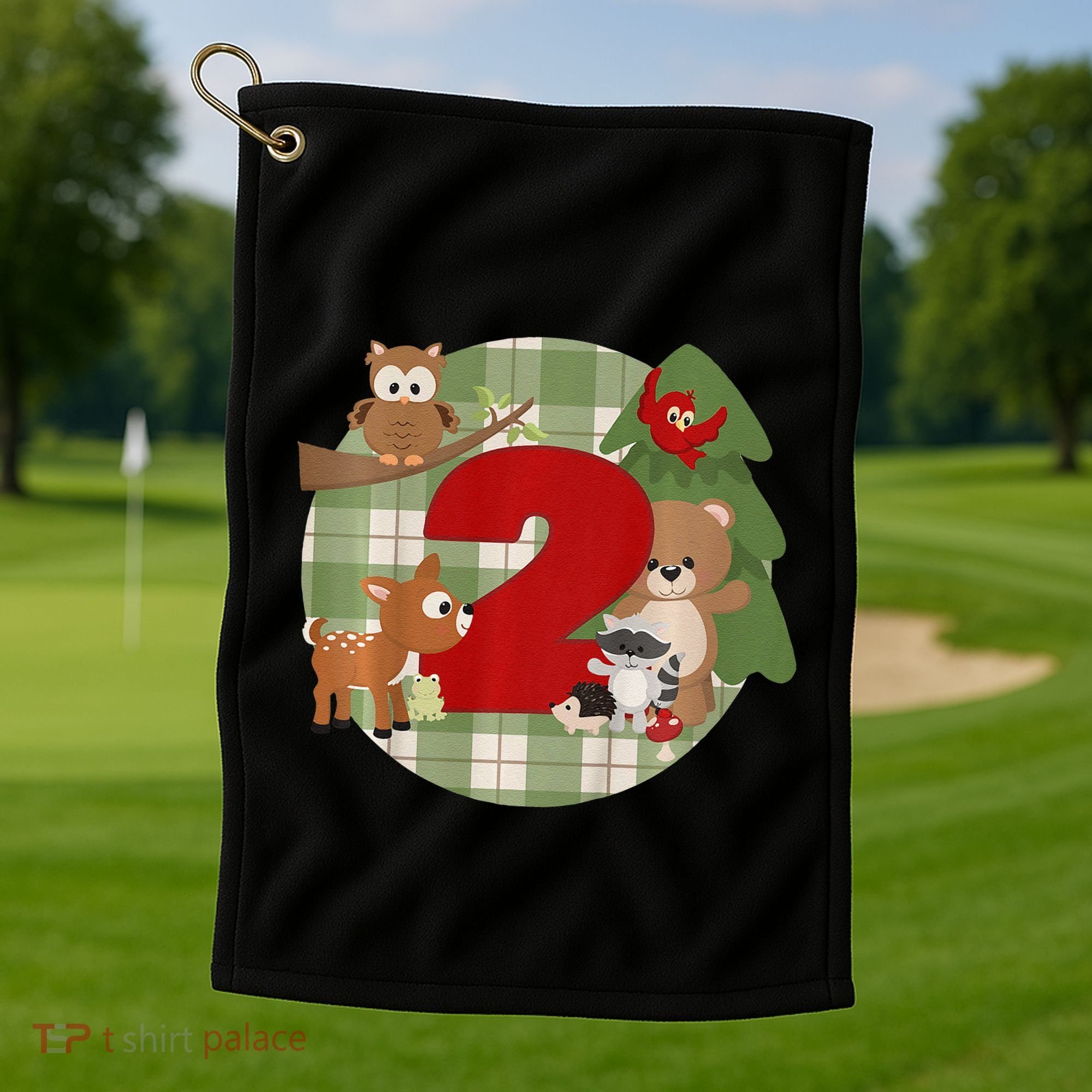 2nd Birthday 2 Year Old Woodland Animals Golf Towel
