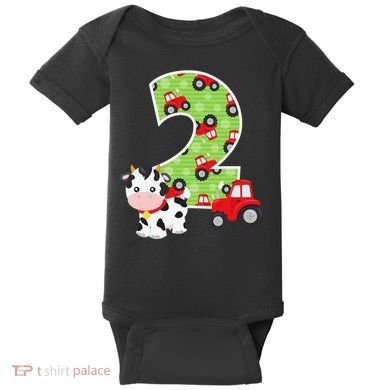 2nd Birthday Farm Animals Number 2 Years Old Party Baby Bodysuit