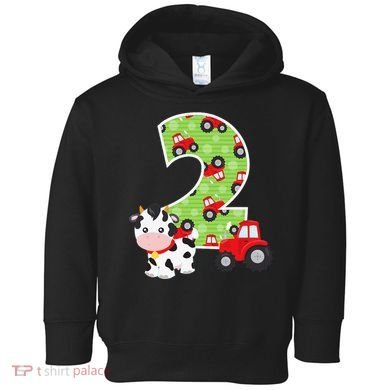 2nd Birthday Farm Animals Number 2 Years Old Party Toddler Hoodie