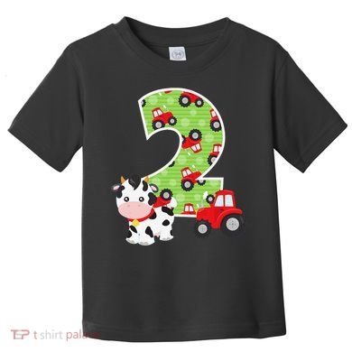 2nd Birthday Farm Animals Number 2 Years Old Party Toddler T-Shirt