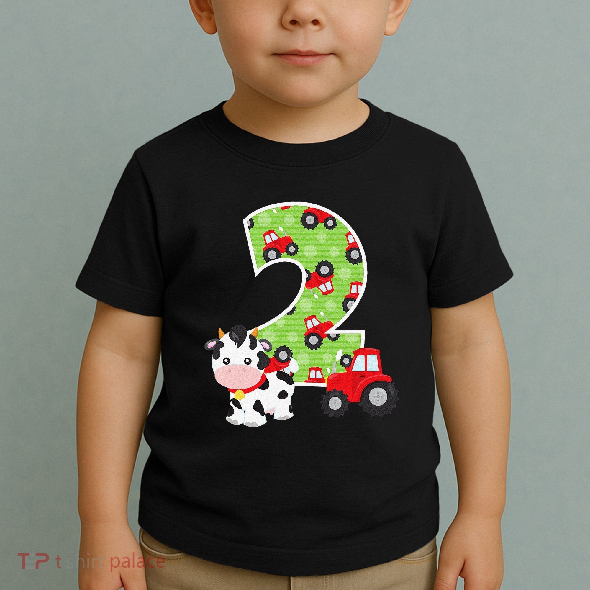 2nd Birthday Farm Animals Number 2 Years Old Party Toddler T-Shirt