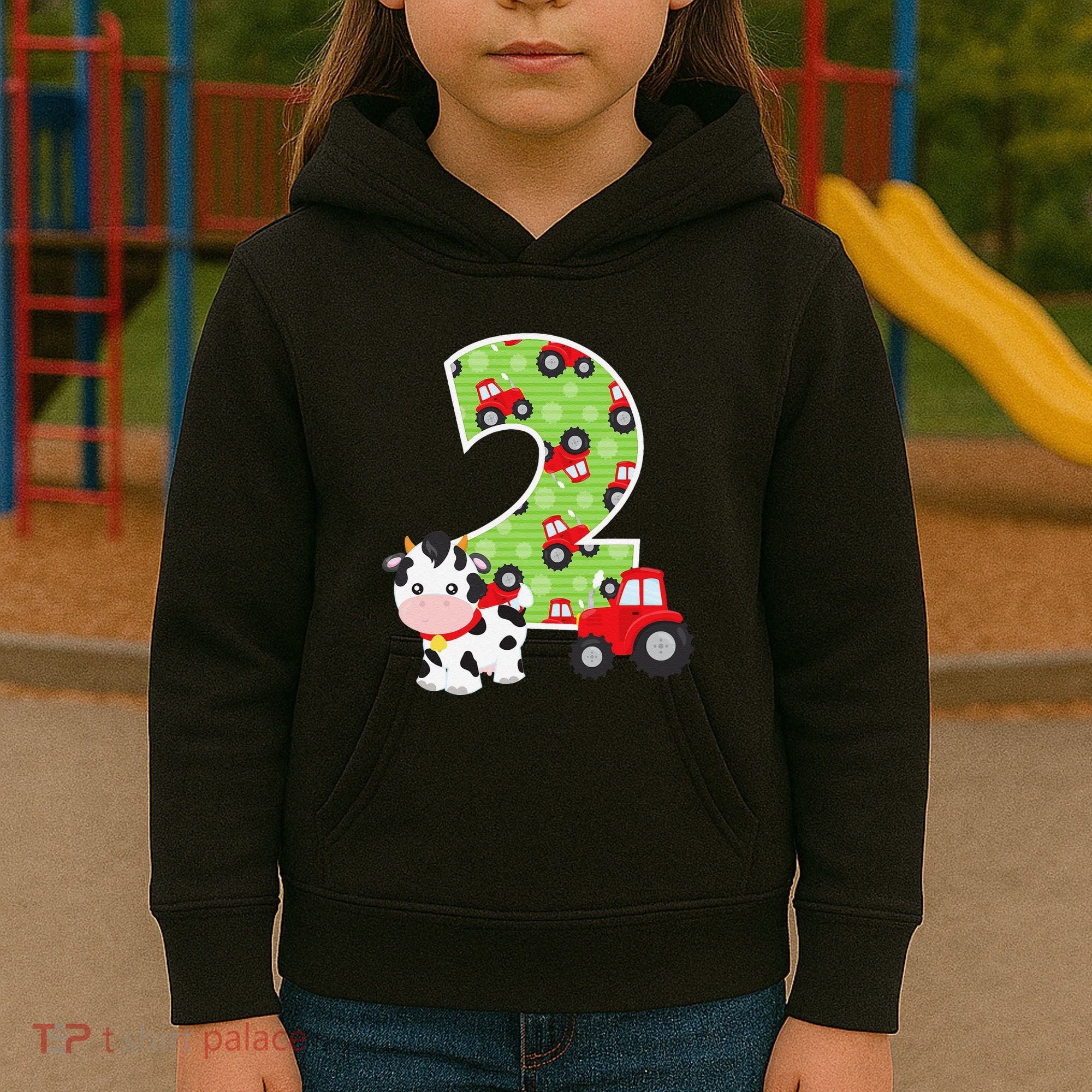 2nd Birthday Farm Animals Number 2 Years Old Party Kids Hoodie