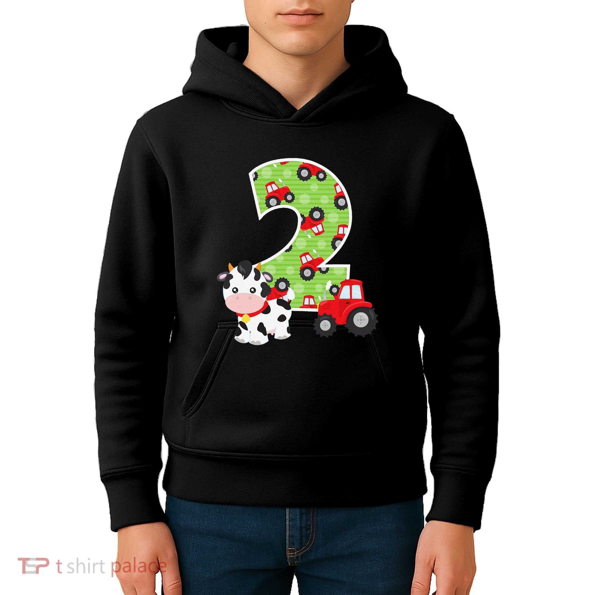 2nd Birthday Farm Animals Number 2 Years Old Party Kids Hoodie