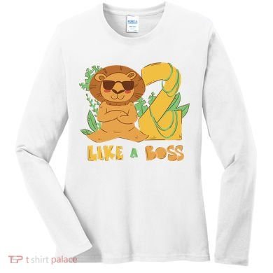 2nd Birthday Like A Boss Lion Cute Gift Women's Long Sleeve Shirt