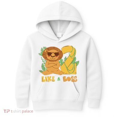 2nd Birthday Like A Boss Lion Cute Gift Kids Hoodie