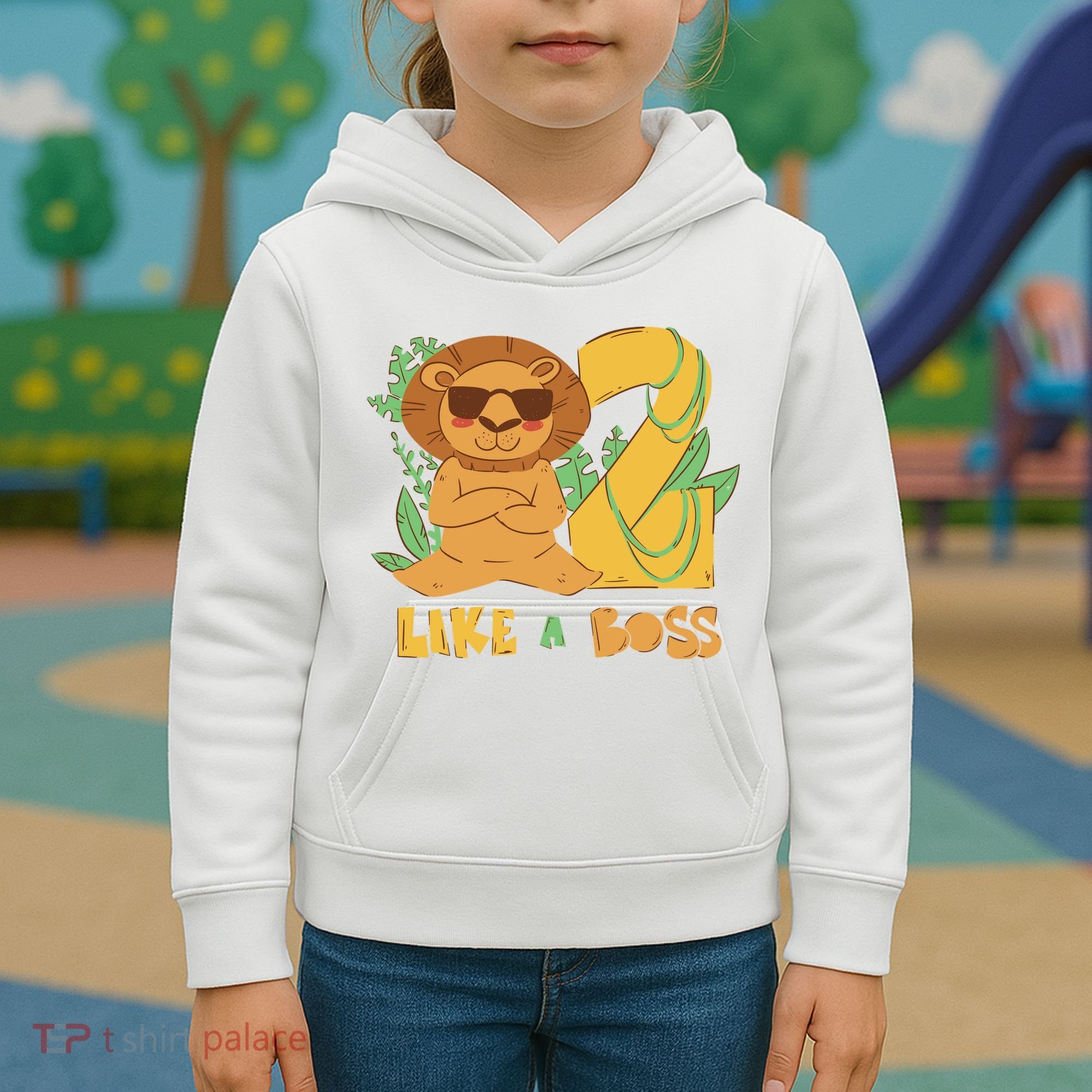 2nd Birthday Like A Boss Lion Cute Gift Kids Hoodie