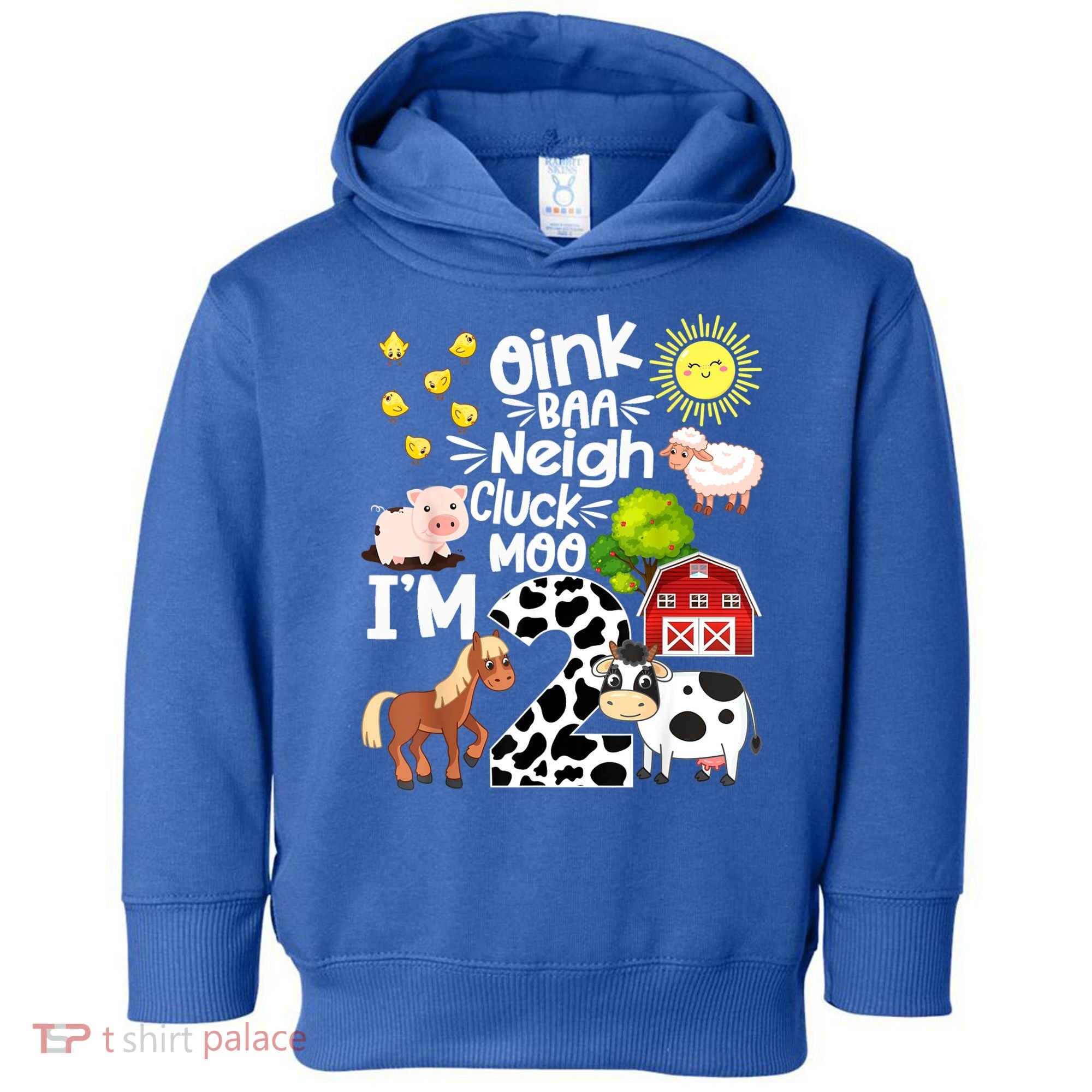 2nd Birthday Oink Baa Neigh Cluck Moo I'm 2 Farm Birthday Toddler Hoodie
