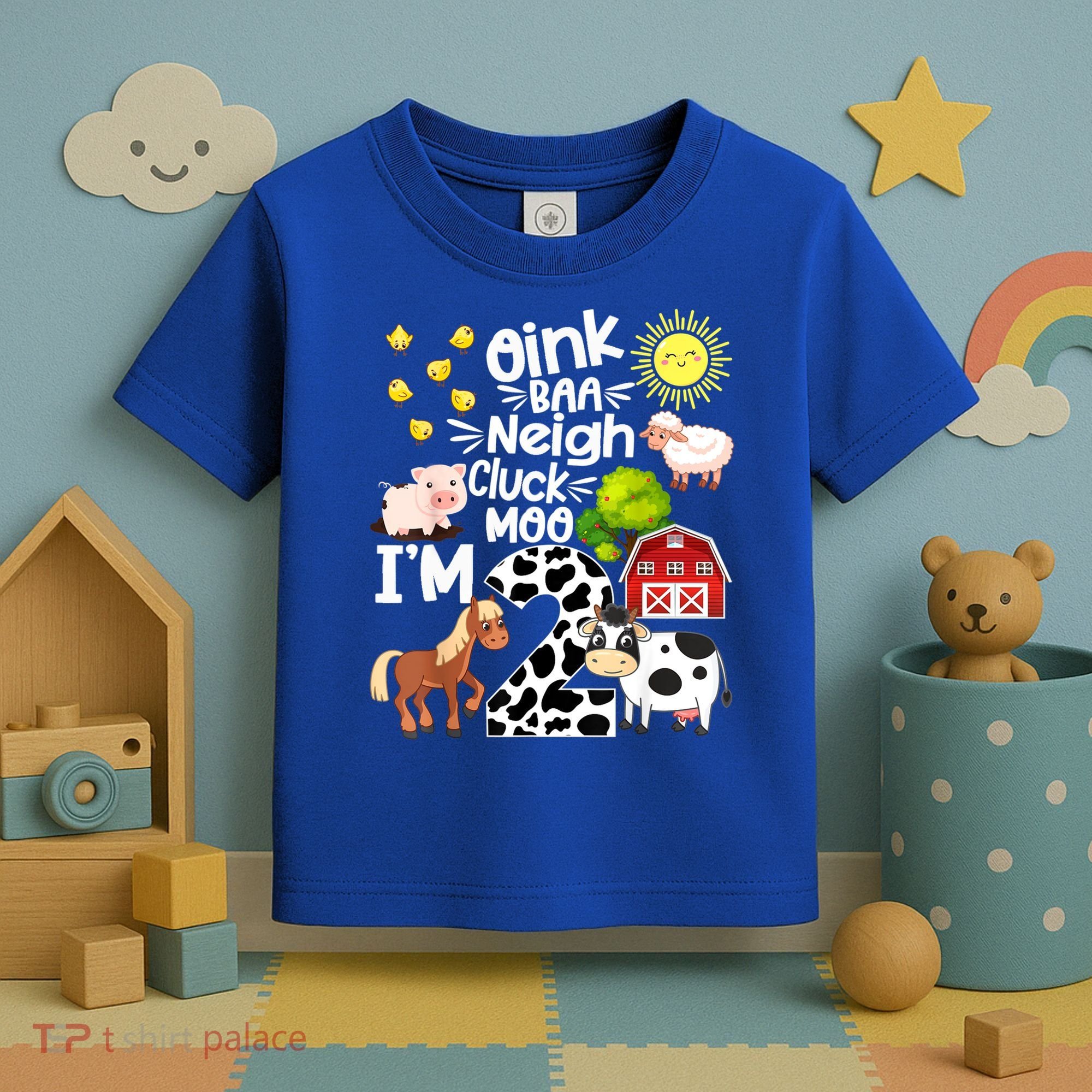 2nd Birthday Oink Baa Neigh Cluck Moo I'm 2 Farm Birthday Toddler T-Shirt