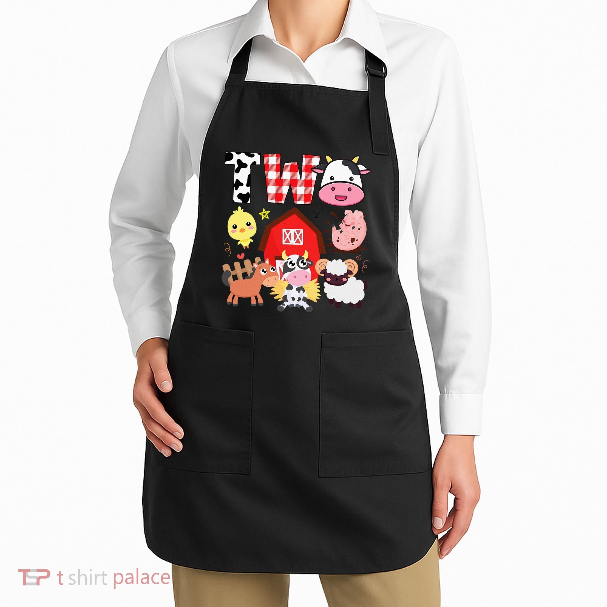 2nd Birthday Two Year Old Farm Theme Animals Birthday Party Apron
