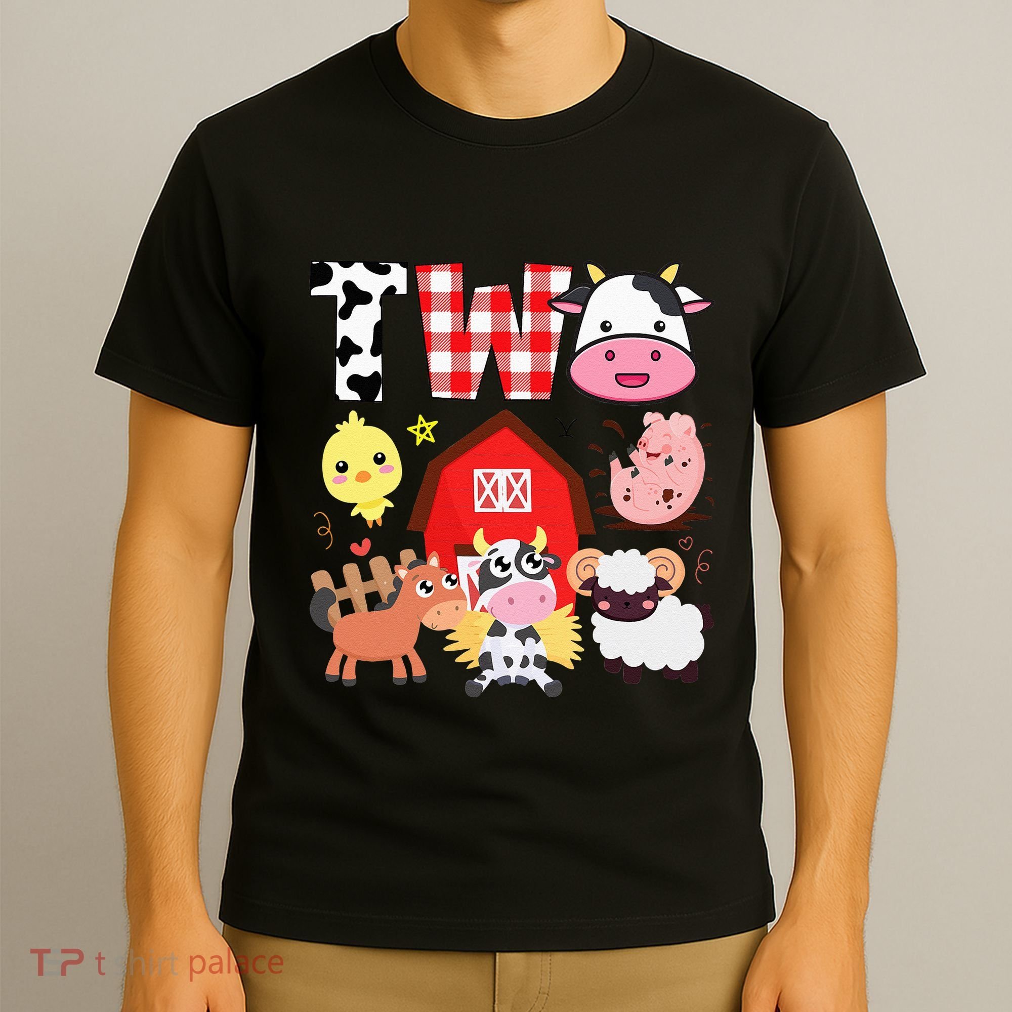 2nd Birthday Two Year Old Farm Theme Animals Birthday Party T-Shirt