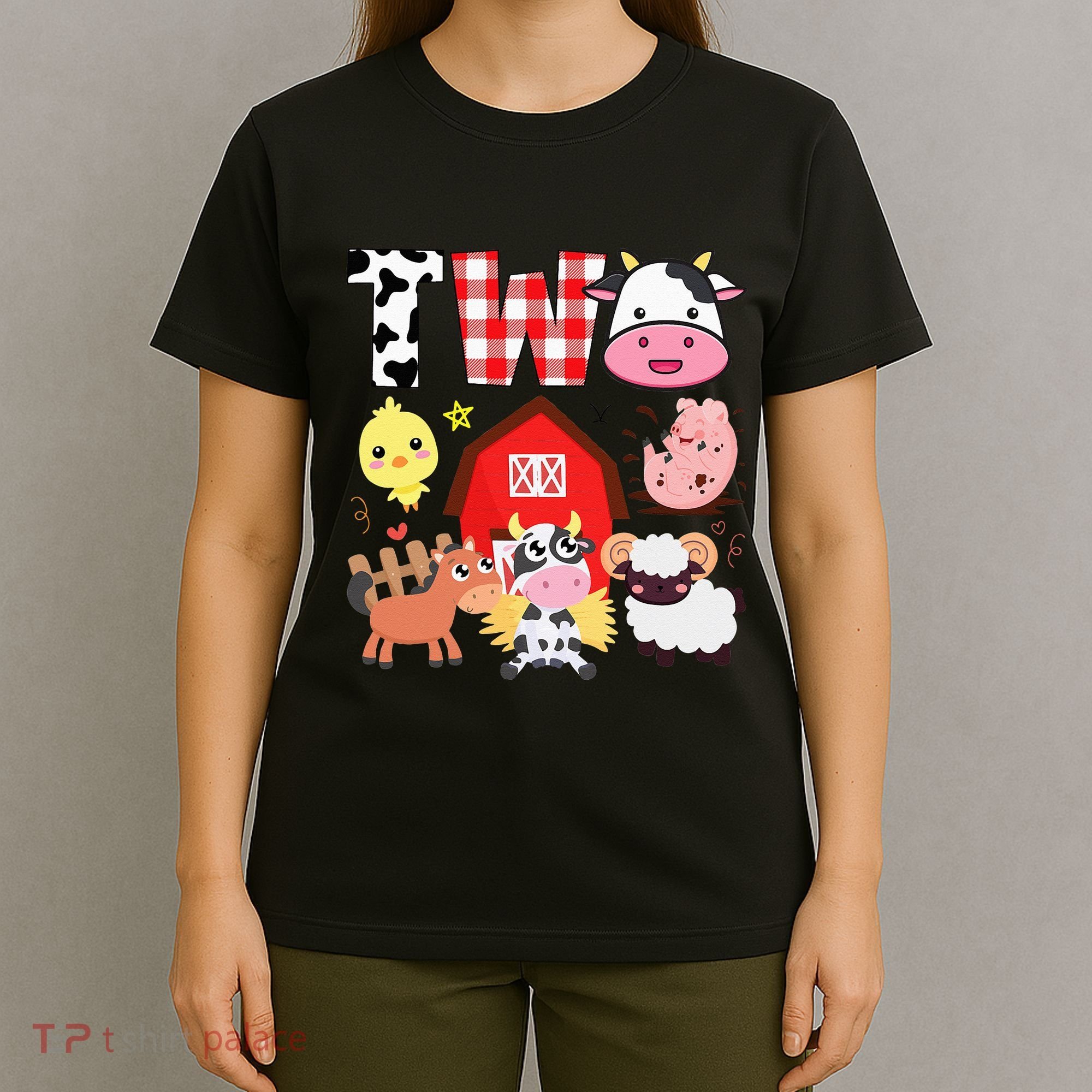 2nd Birthday Two Year Old Farm Theme Animals Birthday Party T-Shirt