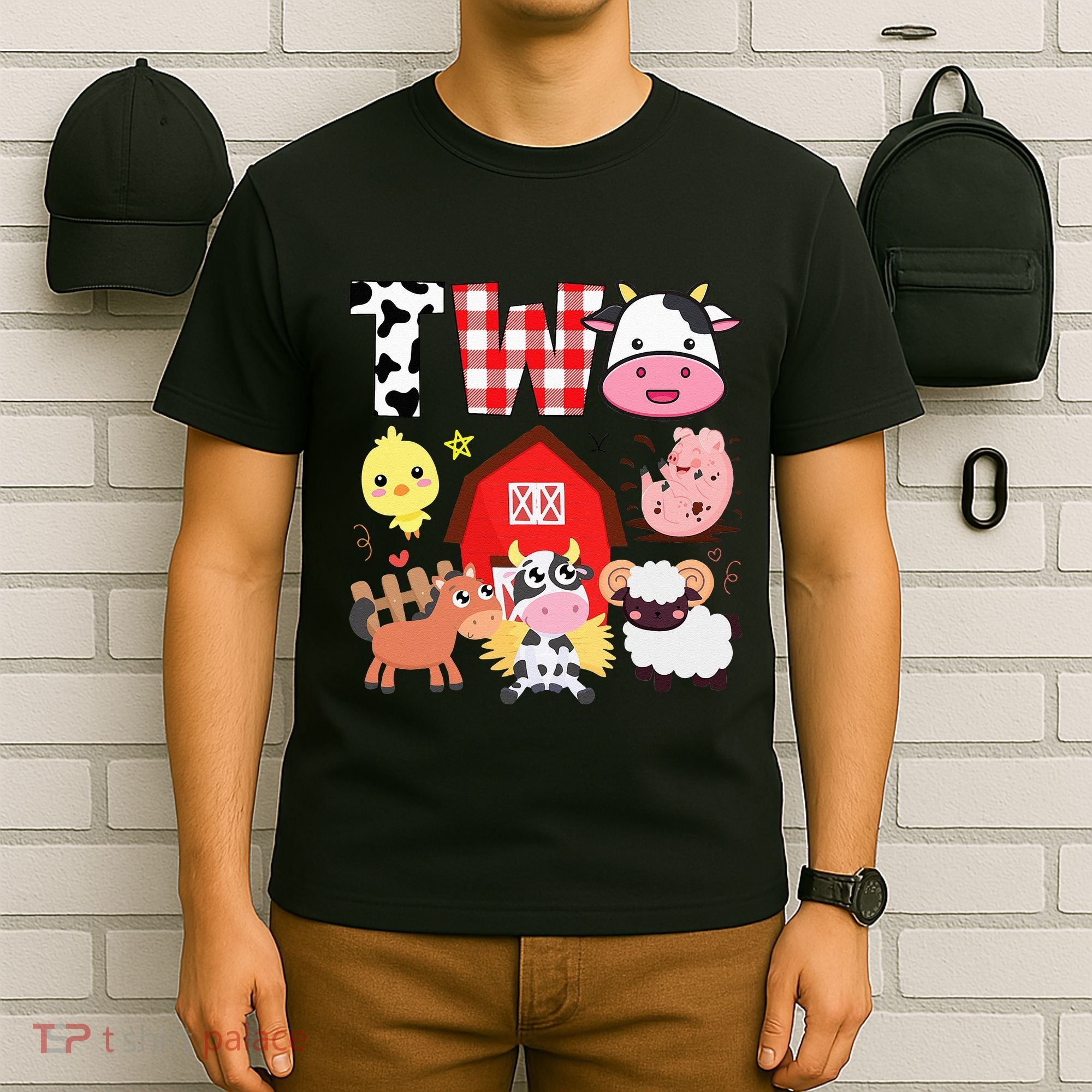 2nd Birthday Two Year Old Farm Theme Animals Birthday Party T-Shirt