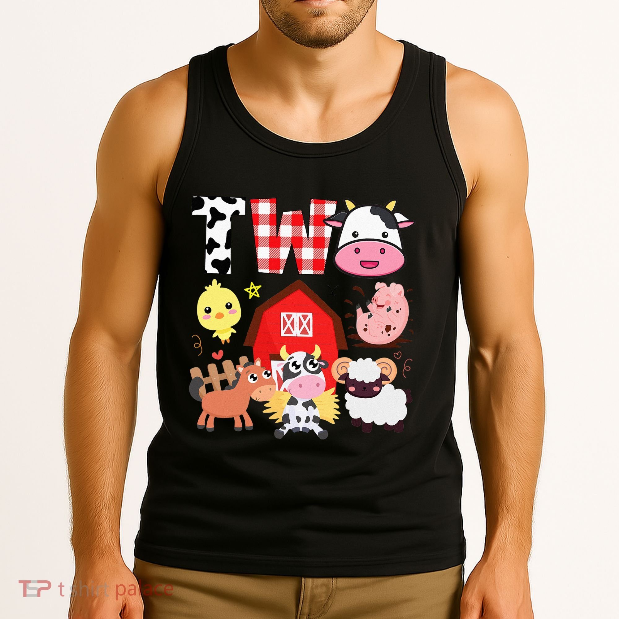 2nd Birthday Two Year Old Farm Theme Animals Birthday Party Tank Top