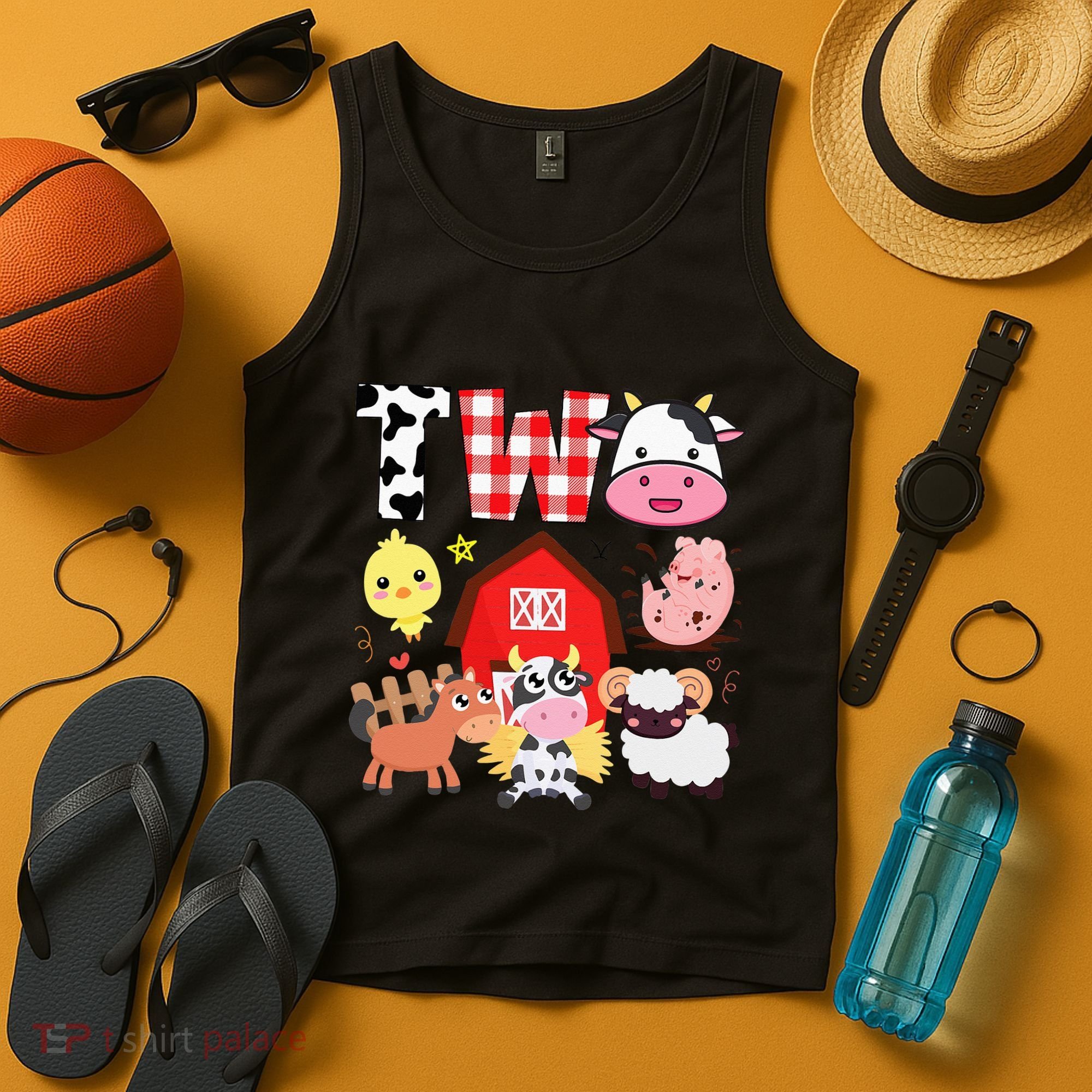 2nd Birthday Two Year Old Farm Theme Animals Birthday Party Tank Top