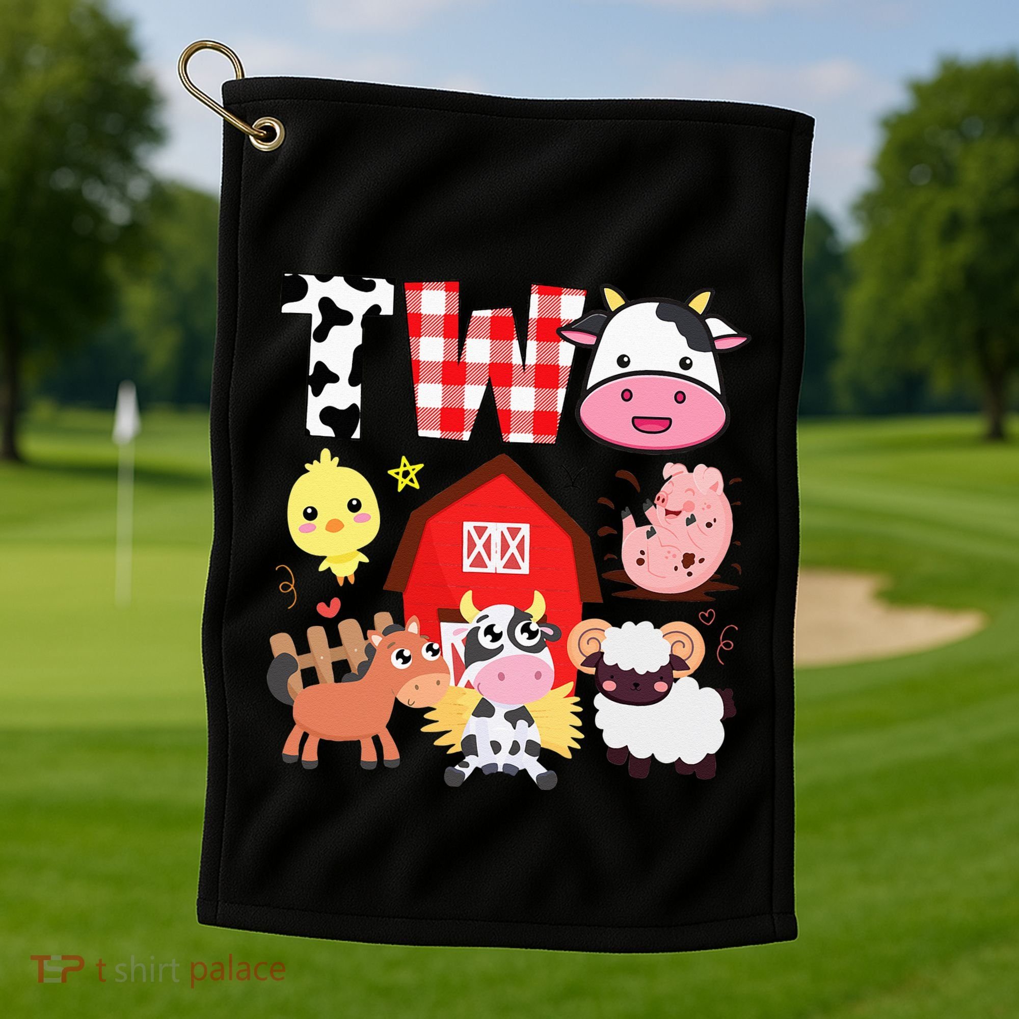 2nd Birthday Two Year Old Farm Theme Animals Birthday Party Golf Towel