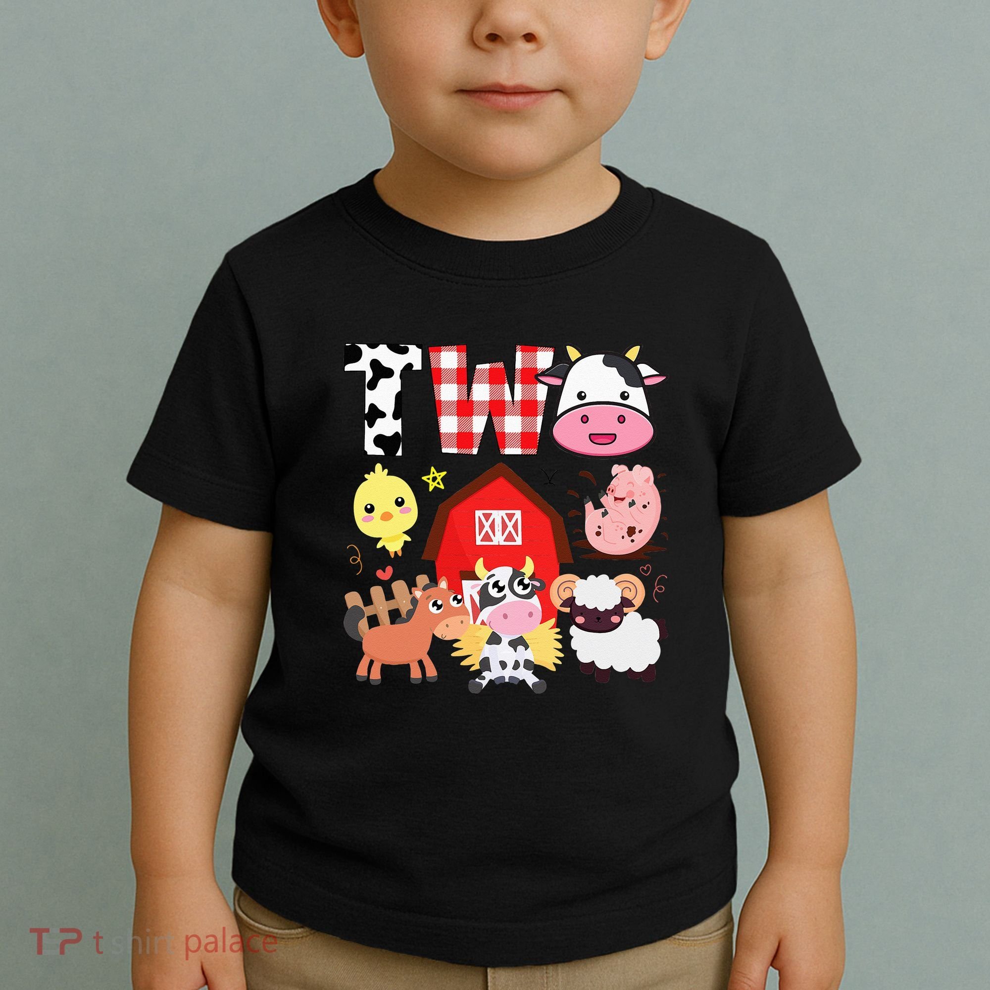 2nd Birthday Two Year Old Farm Theme Animals Birthday Party Toddler T-Shirt