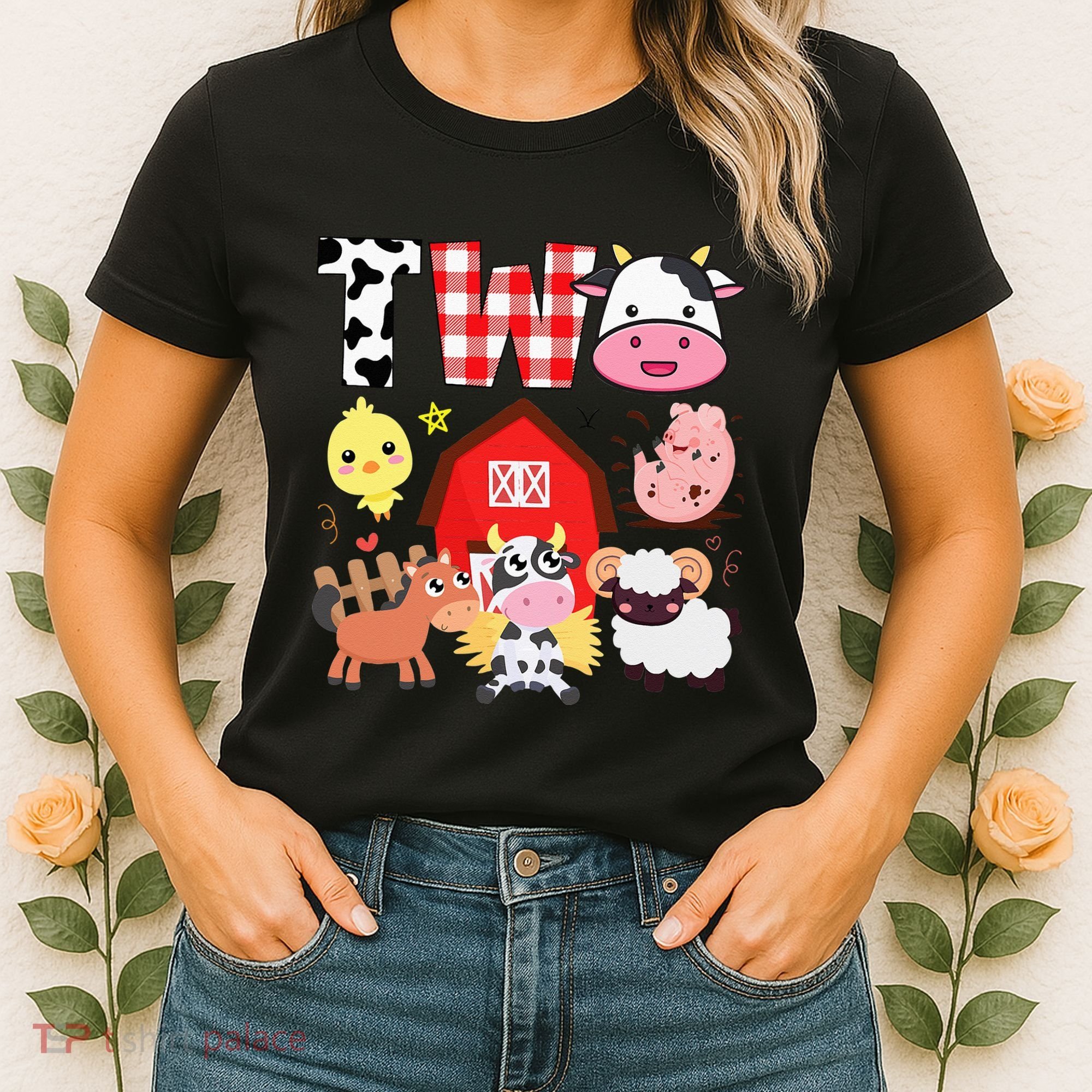 2nd Birthday Two Year Old Farm Theme Animals Birthday Party Women's T-Shirt