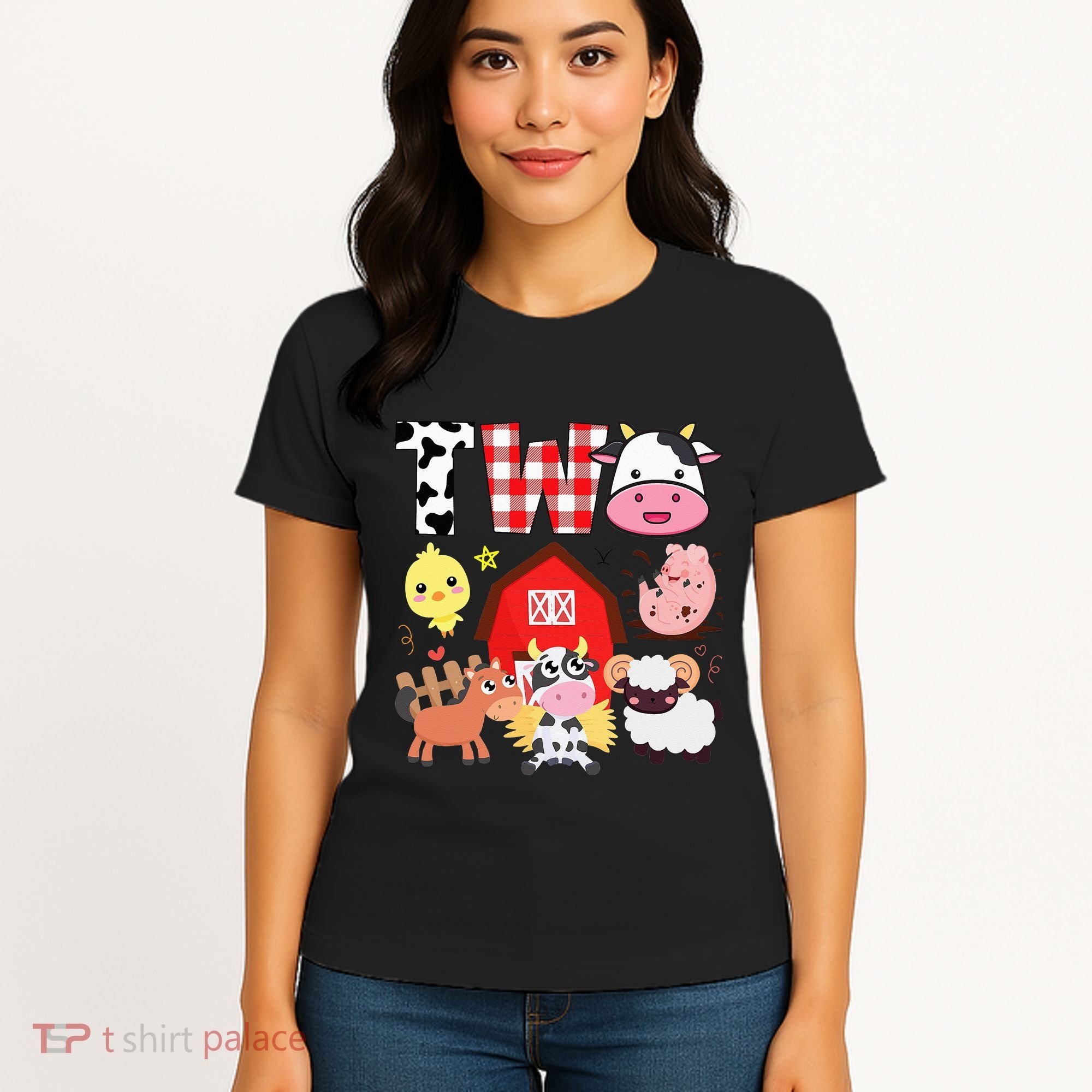 2nd Birthday Two Year Old Farm Theme Animals Birthday Party Women's T-Shirt
