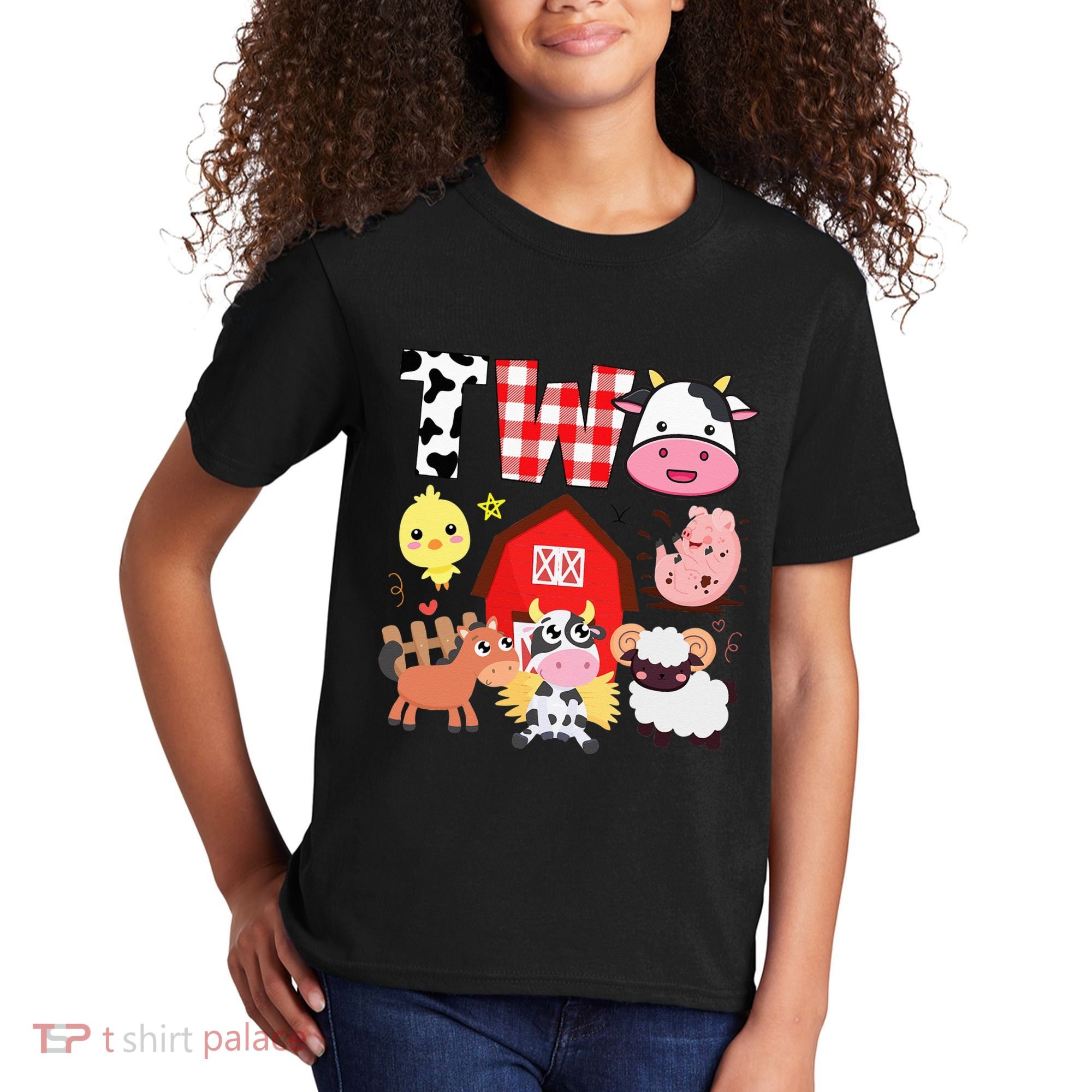 2nd Birthday Two Year Old Farm Theme Animals Birthday Party Kids T-Shirt