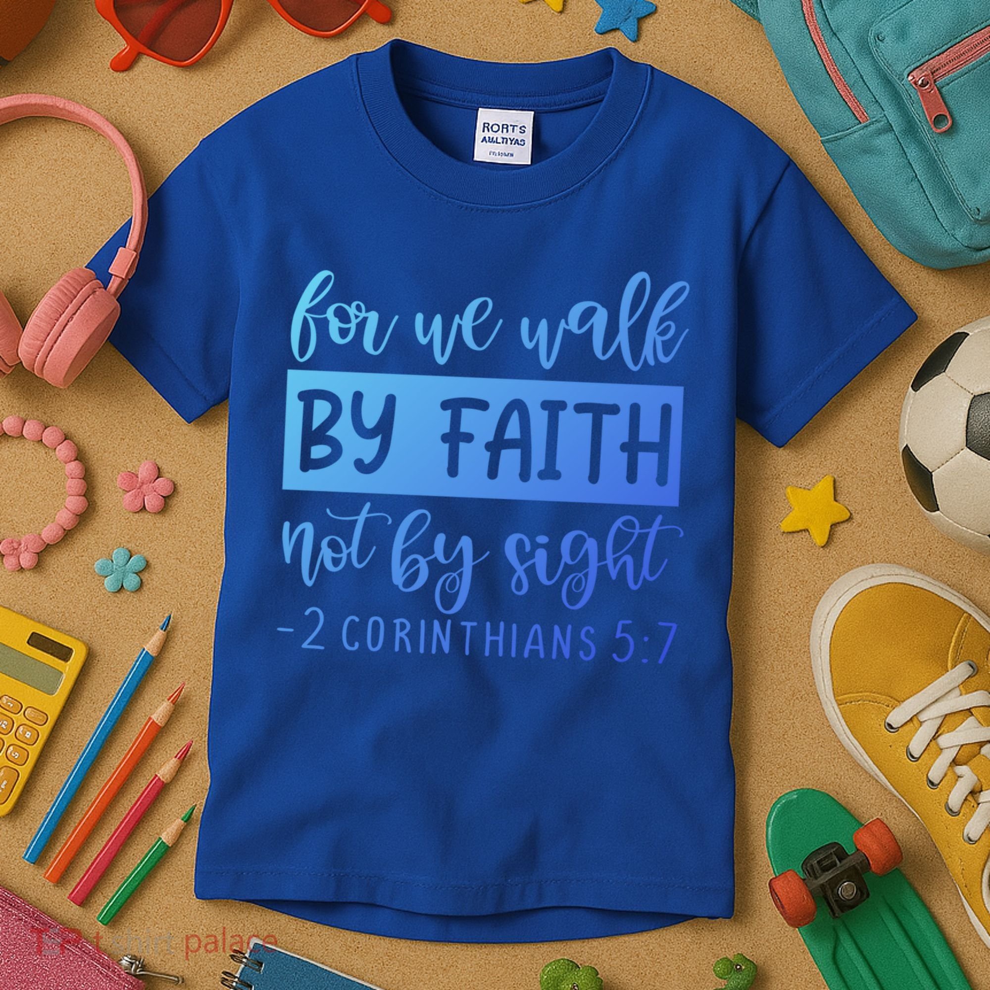 2 Corinthians For We Walk By Faith Not By Sight Bible Verse Gift Kids T-Shirt