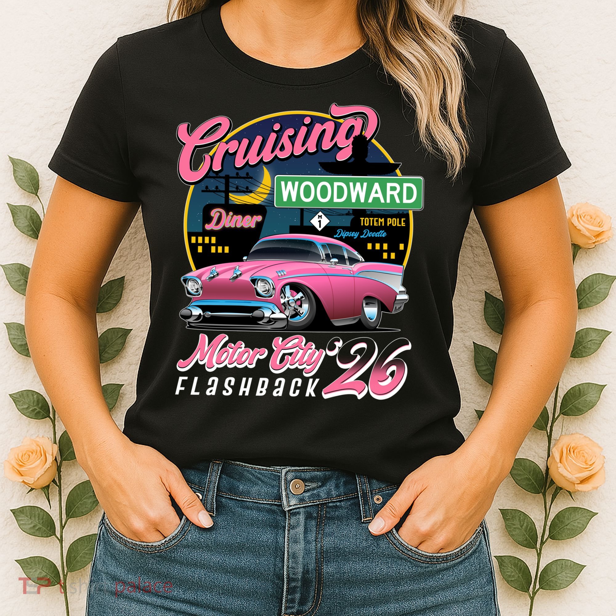 2026 Crusing M1 Woodward Flashback: Pink Night Cruise Women's T-Shirt