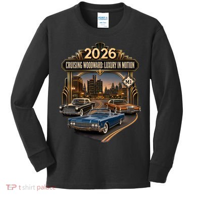 2026 Cruising Woodward Ave M1 Luxury In Motion Car Event Kids Long Sleeve Shirt