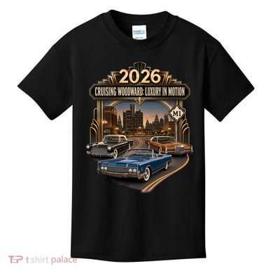 2026 Cruising Woodward Ave M1 Luxury In Motion Car Event Kids T-Shirt