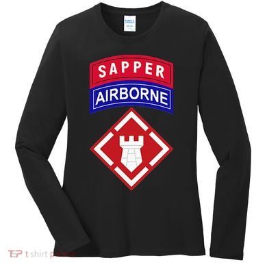 20th Engineer Brigade Patch W Airborne And Sapper Tab Women's Long Sleeve Shirt