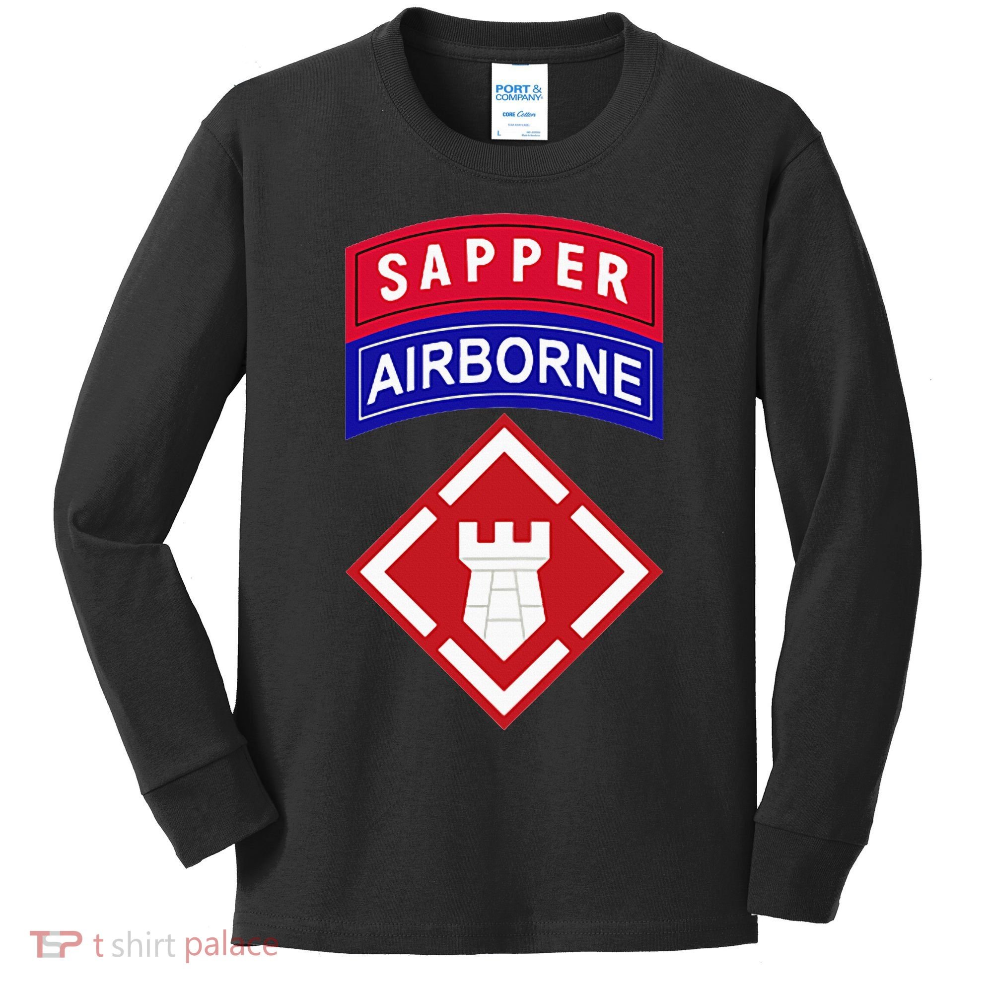 20th Engineer Brigade Patch W Airborne And Sapper Tab Kids Long Sleeve Shirt