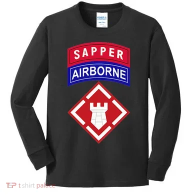 20th Engineer Brigade Patch W Airborne And Sapper Tab Kids Long Sleeve Shirt