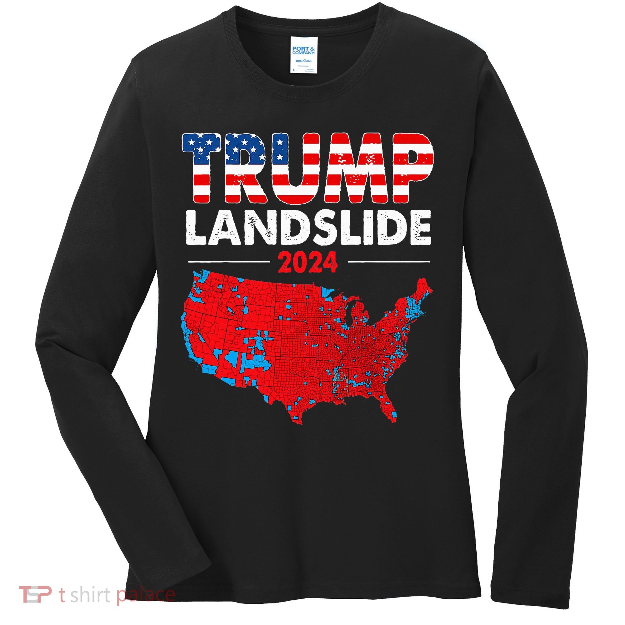2024 Electoral Map Trump Landslide Red Election Map Women's Long Sleeve Shirt