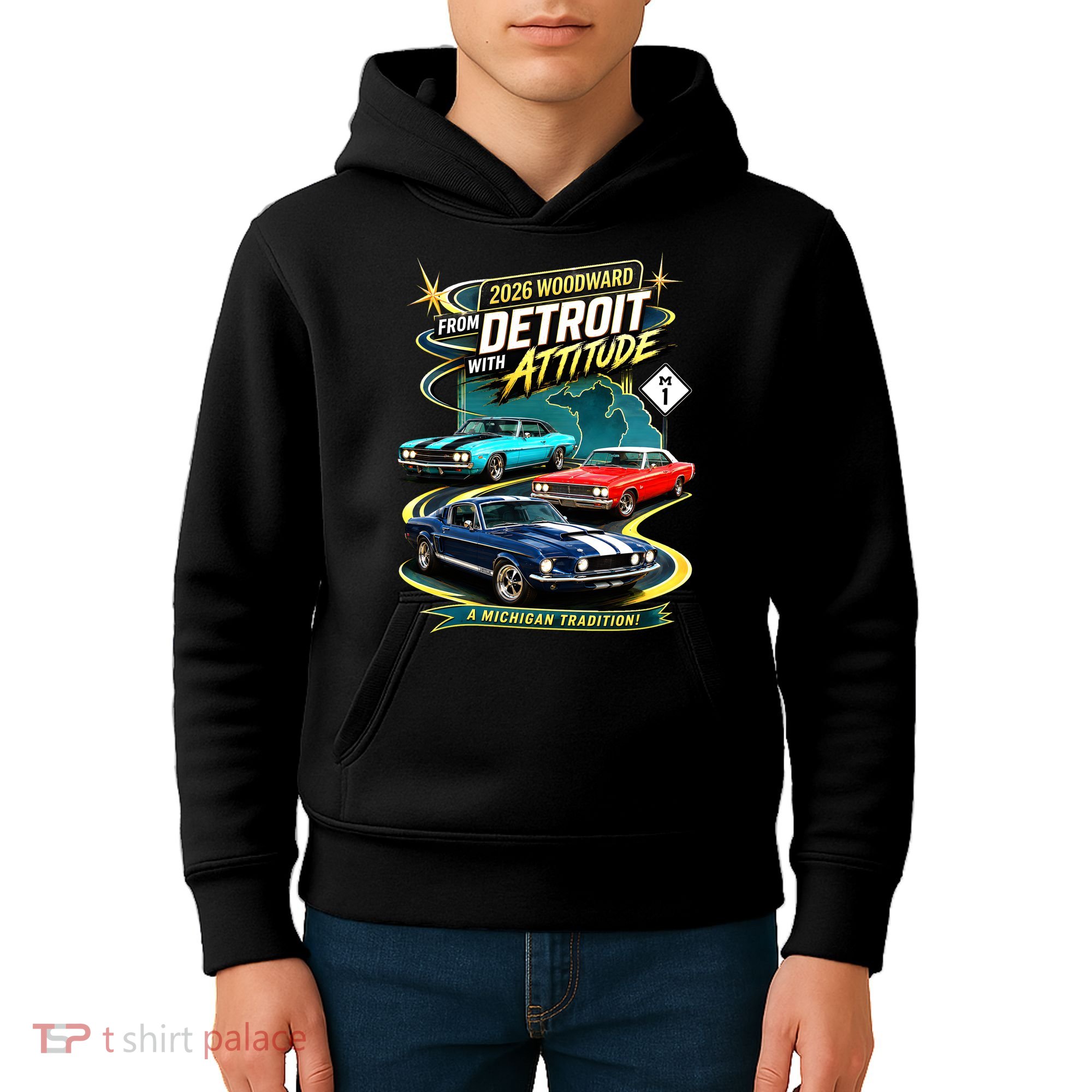 2026 From Detroit With Attitude A Michigan Tradition Woodward Ave M1 Kids Hoodie
