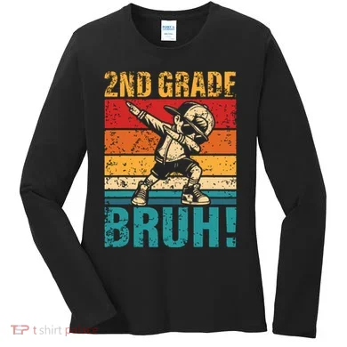 2nd Grade Bruh Dabbing Boy Second Grade Squad Boy Student Women's Long Sleeve Shirt