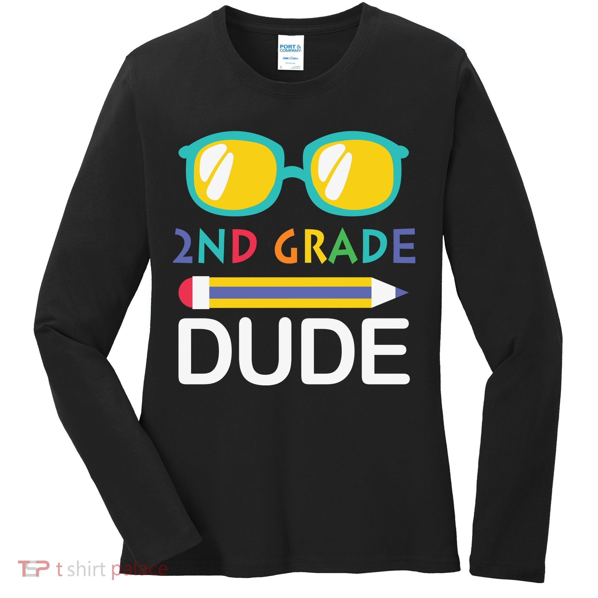 2nd Grade Dude Glasses Back School First Day Of School Women's Long Sleeve Shirt