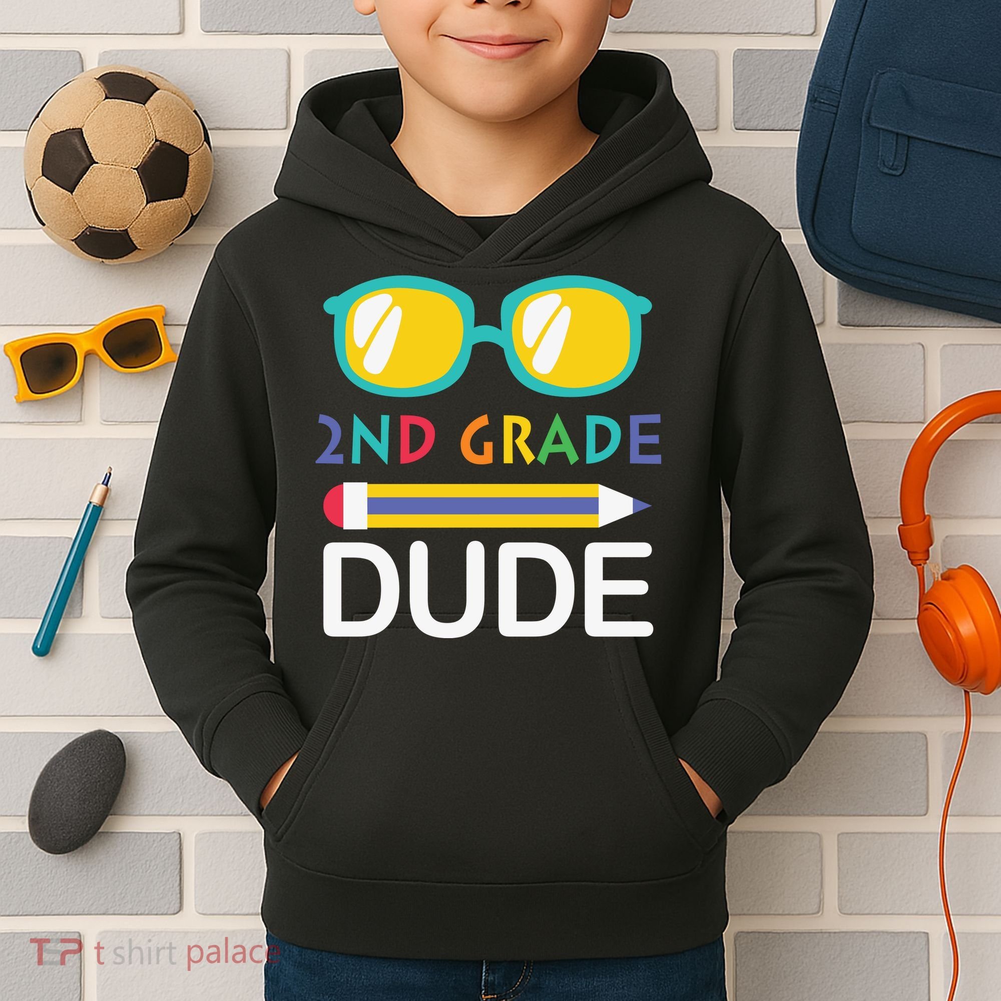 2nd Grade Dude Glasses Back School First Day Of School Kids Hoodie