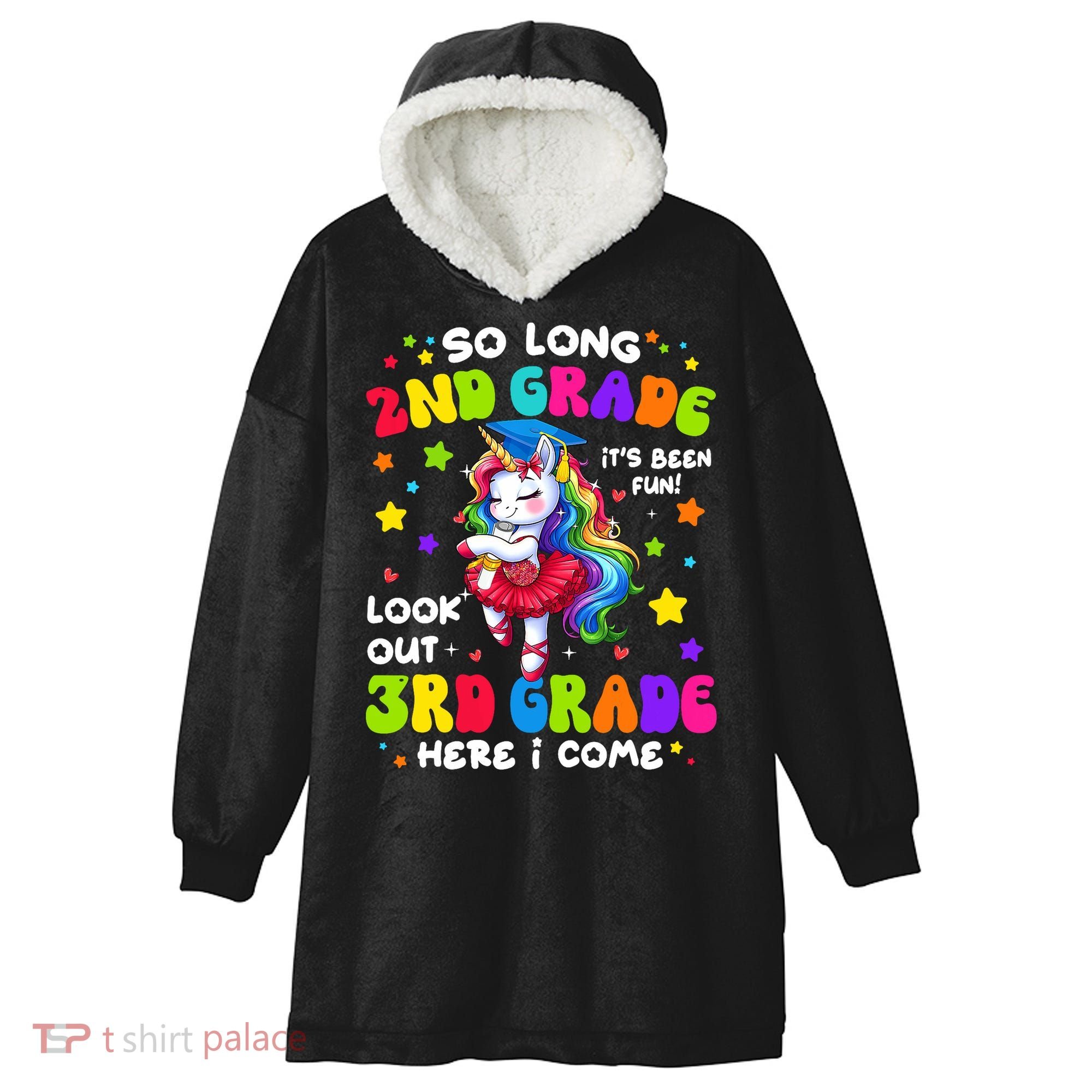 2nd Grade Graduation Girl 3rd Grade Here I Come Unicorn Grad  Hooded Wearable Blanket