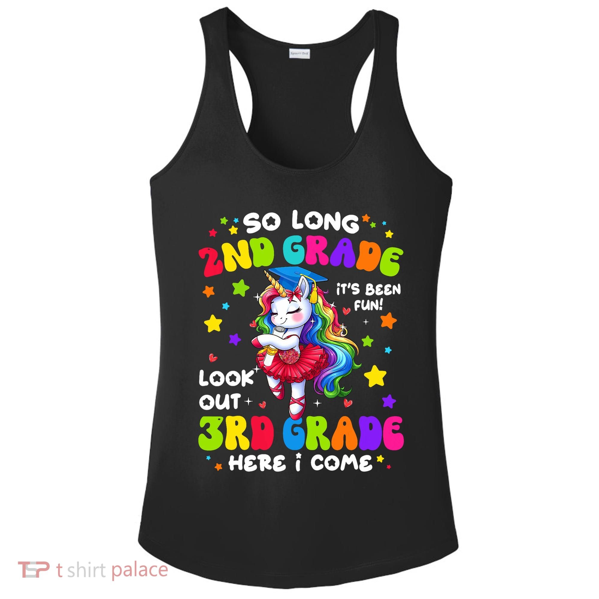 2nd Grade Graduation Girl 3rd Grade Here I Come Unicorn Grad  Ladies PosiCharge Competitor Racerback Tank