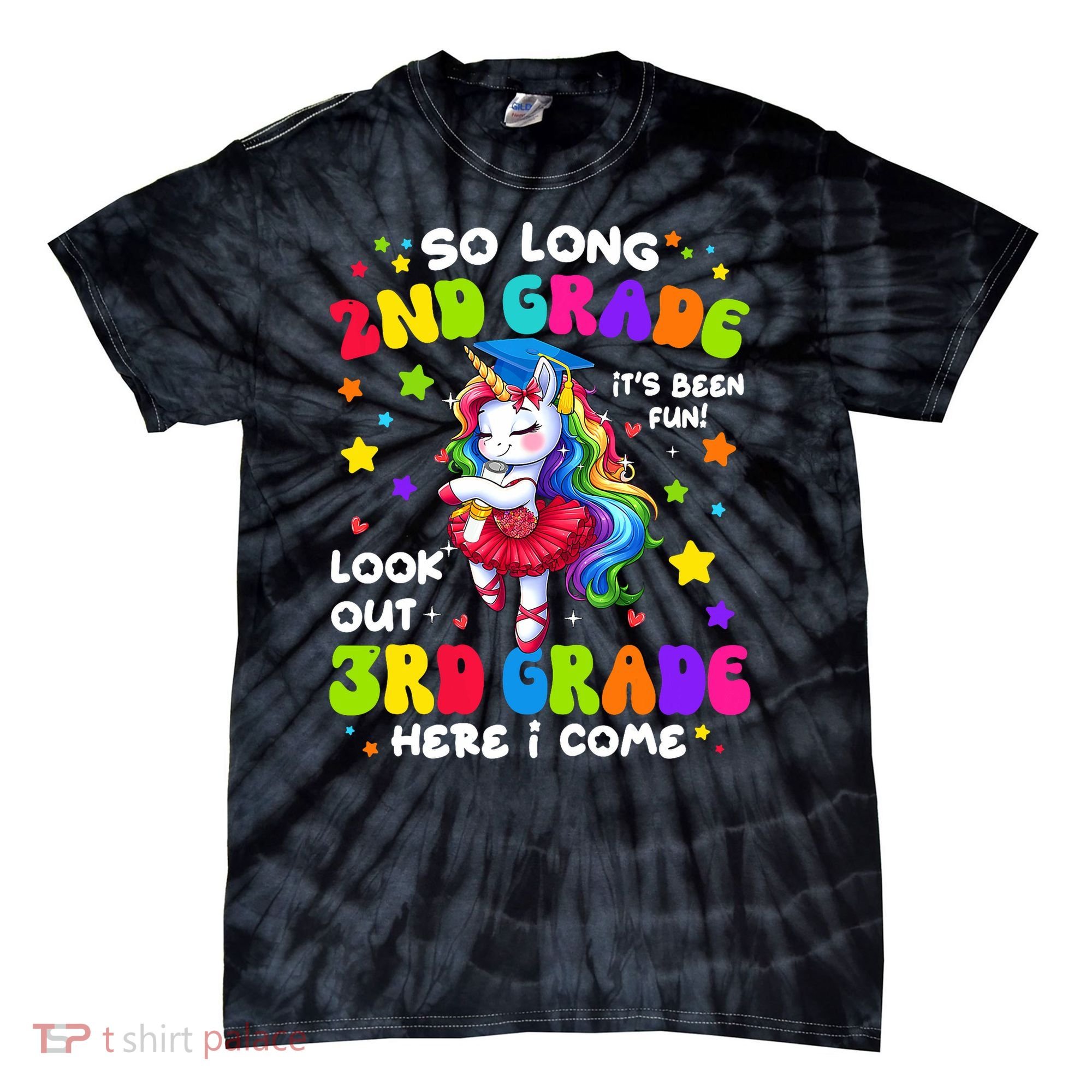 2nd Grade Graduation Girl 3rd Grade Here I Come Unicorn Grad  Tie-Dye T-Shirt