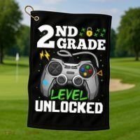 2Nd Grade Level Unlocked Video Game Team Second Grade Gift Golf Towel thumb 1